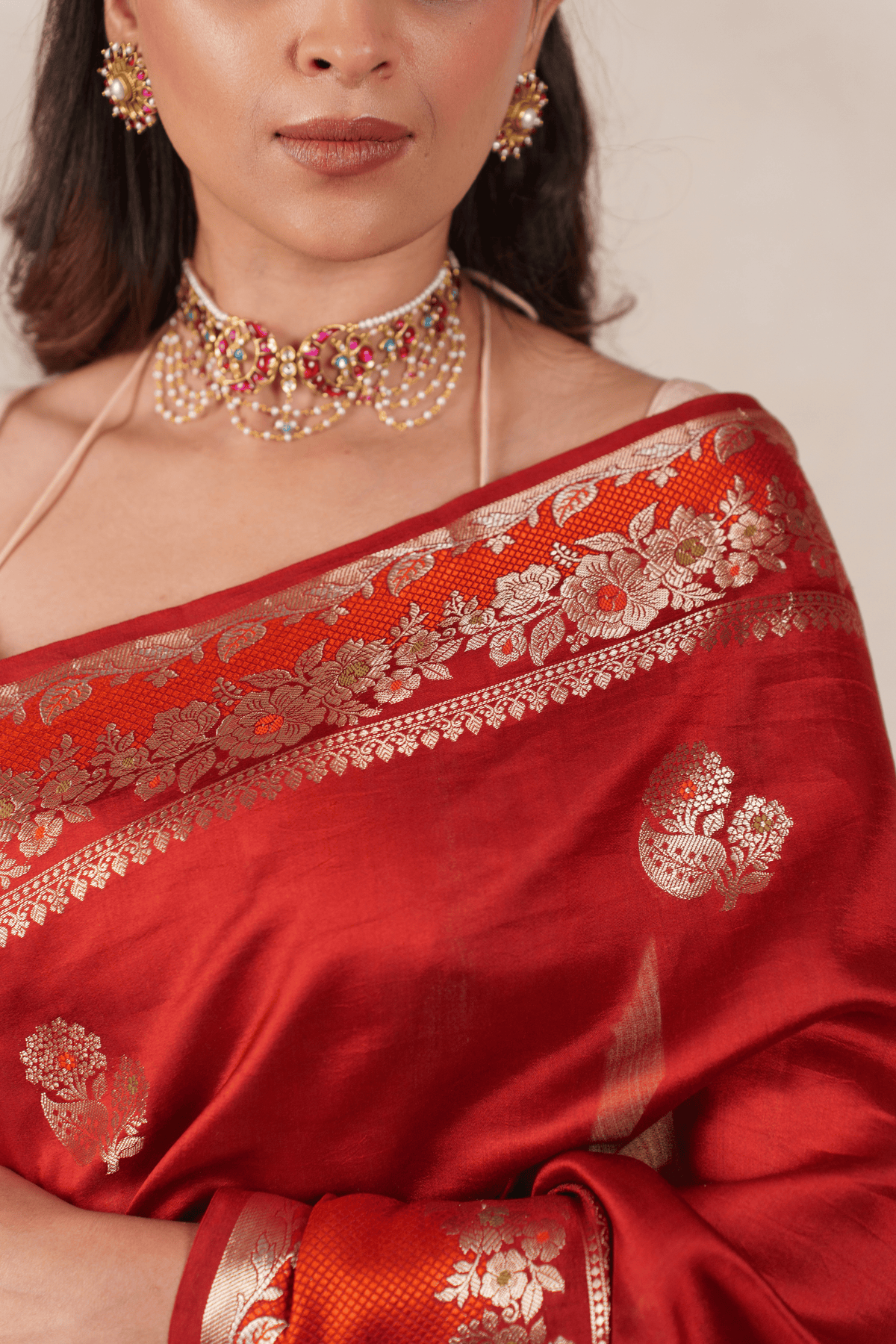 Brick Red Silk Banarasi Saree