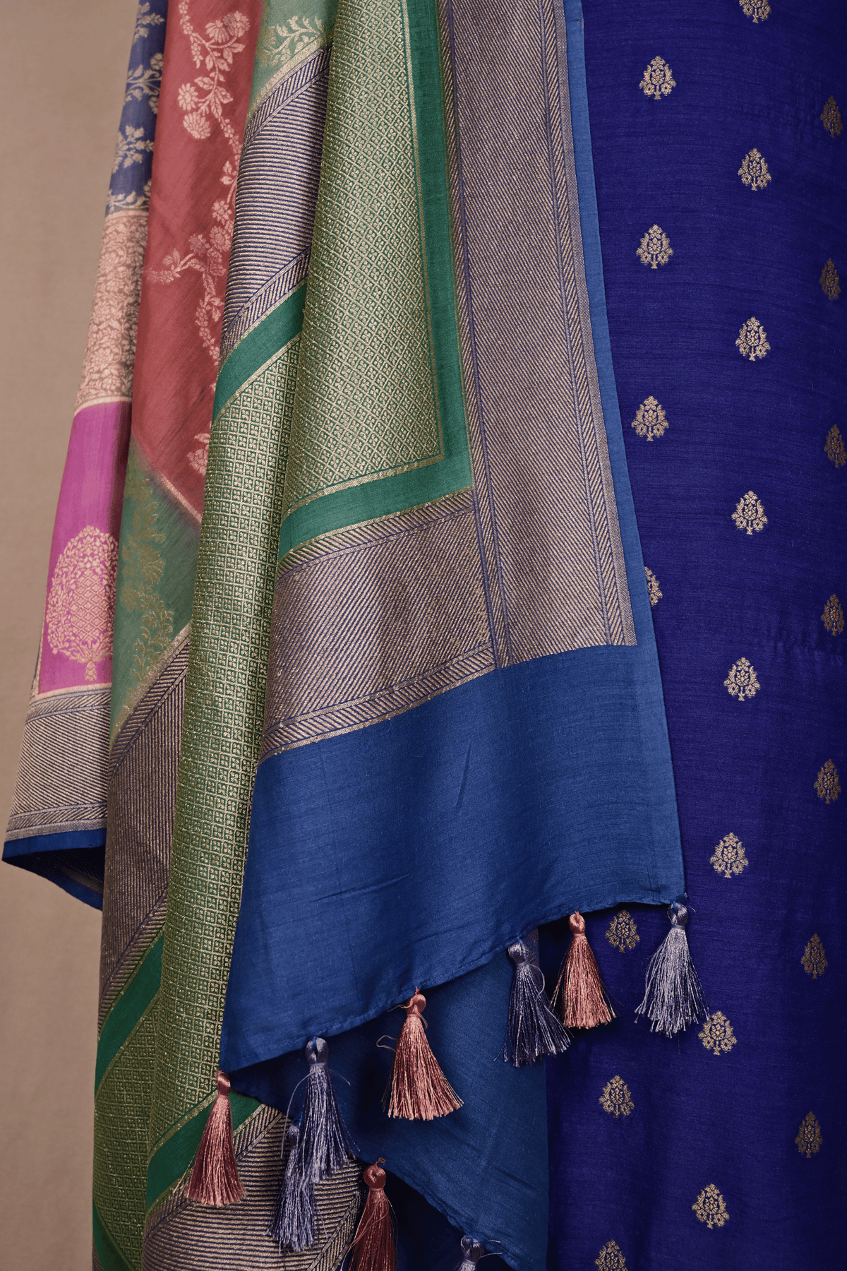 Steel Blue Banarasi Moonga Silk Suit
