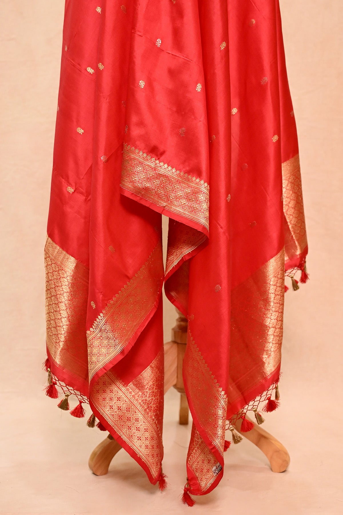 Vermillion Red Katan Silk Banarasi Dupatta
