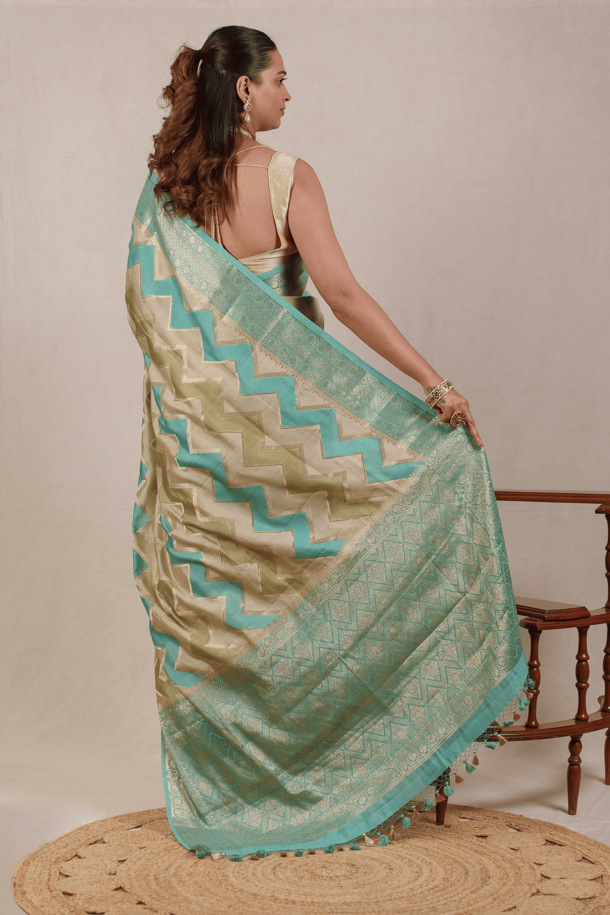 Aqua Blue Silk Banarasi Saree