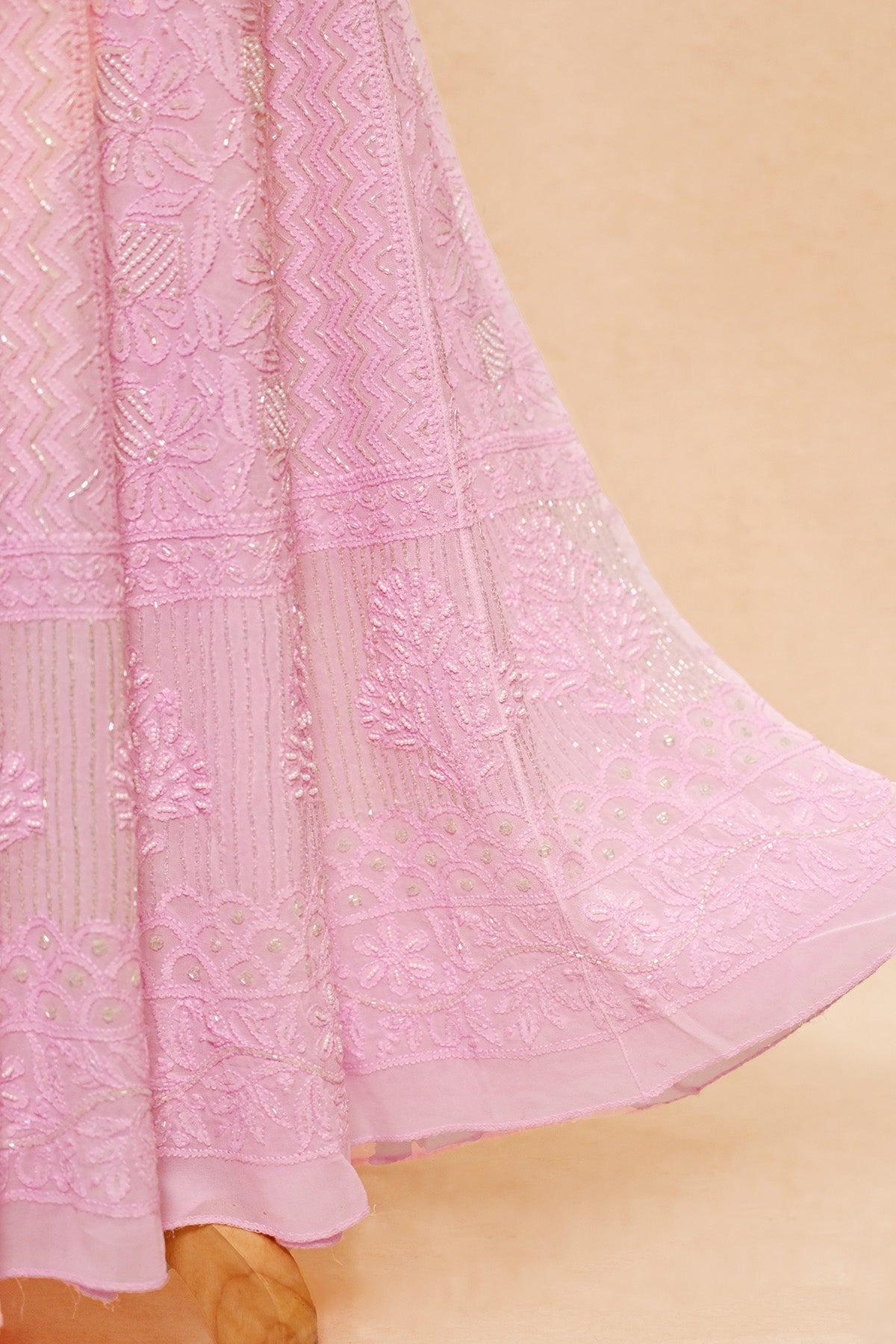 Pink Viscose Georgette Chikankari Anarkali