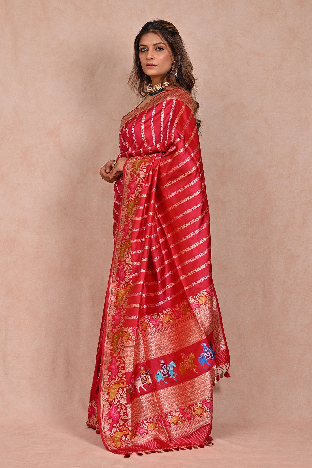Red Banarasi Katan Silk Saree with Rupa Sona Zari