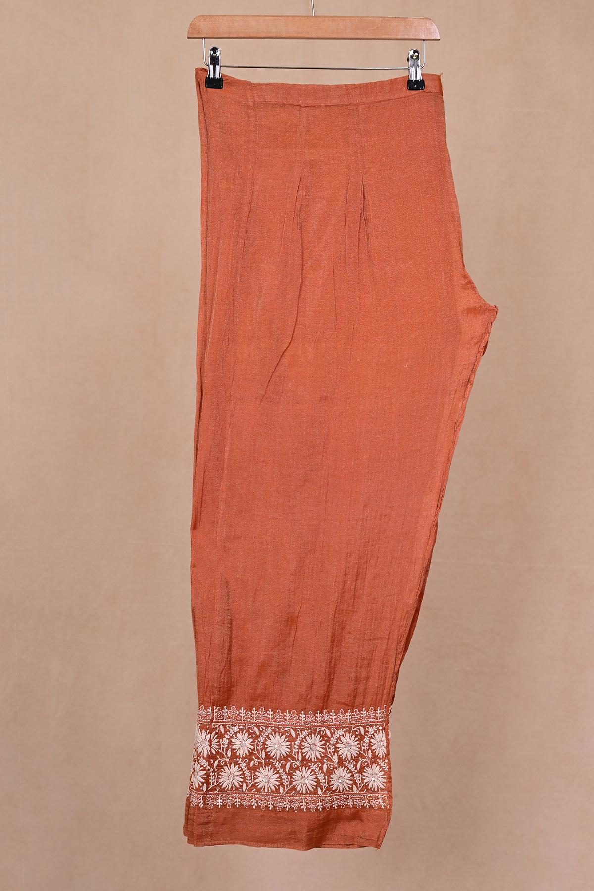 Rust Orange Tissue Chanderi Chikankari Co-ord Set