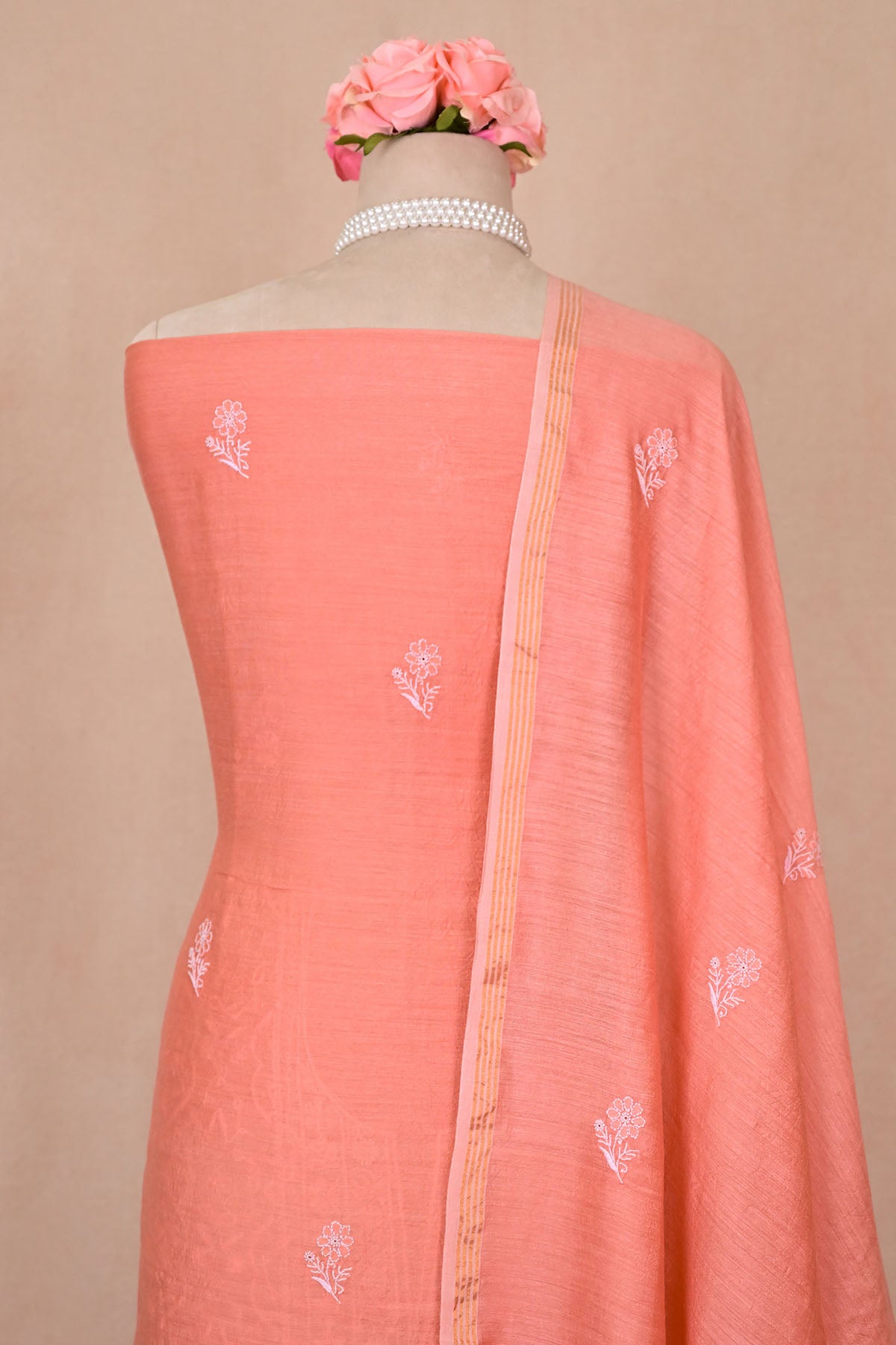 Coral Pink Moonga Silk Chikankari Suit