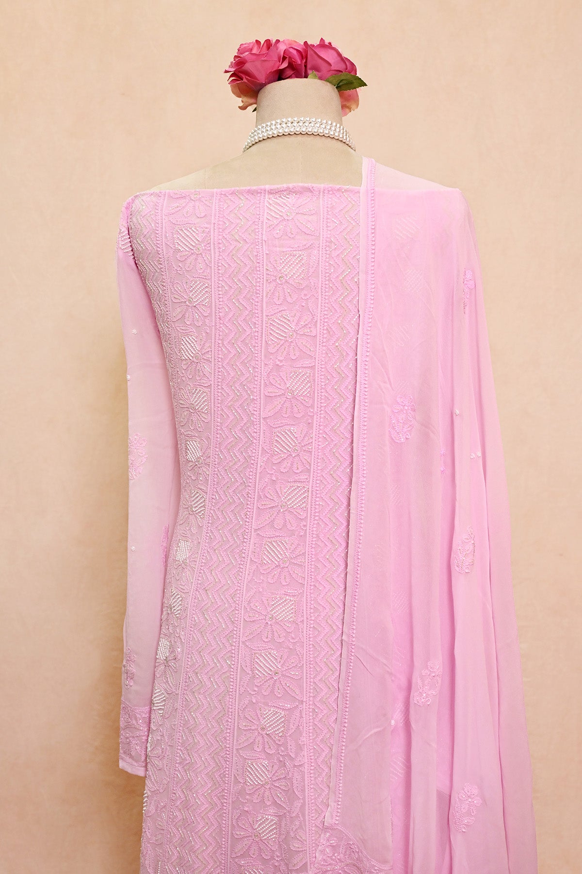 Pink Viscose Georgette Chikankari Anarkali