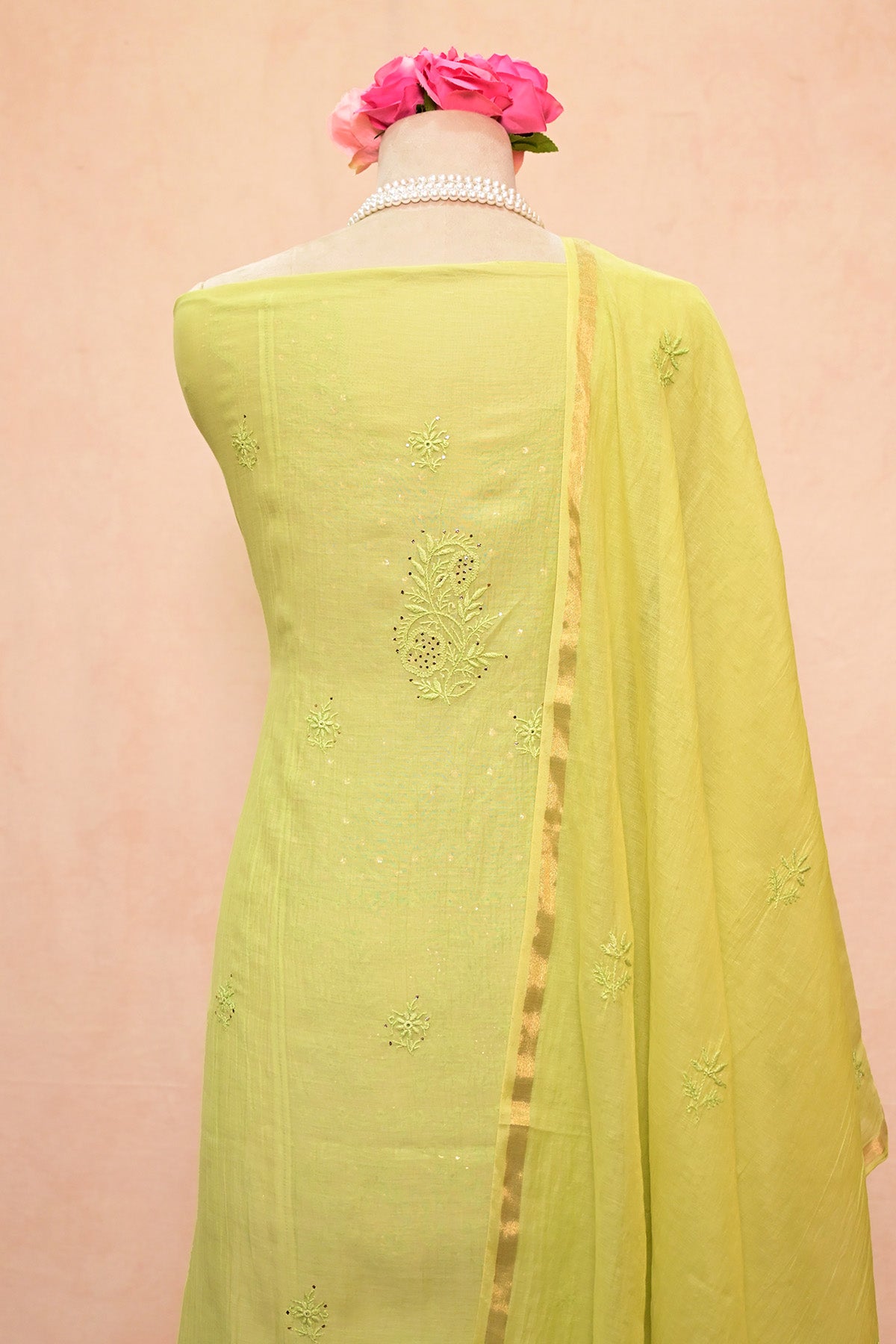 Light Green Chanderi Chikankari Suit