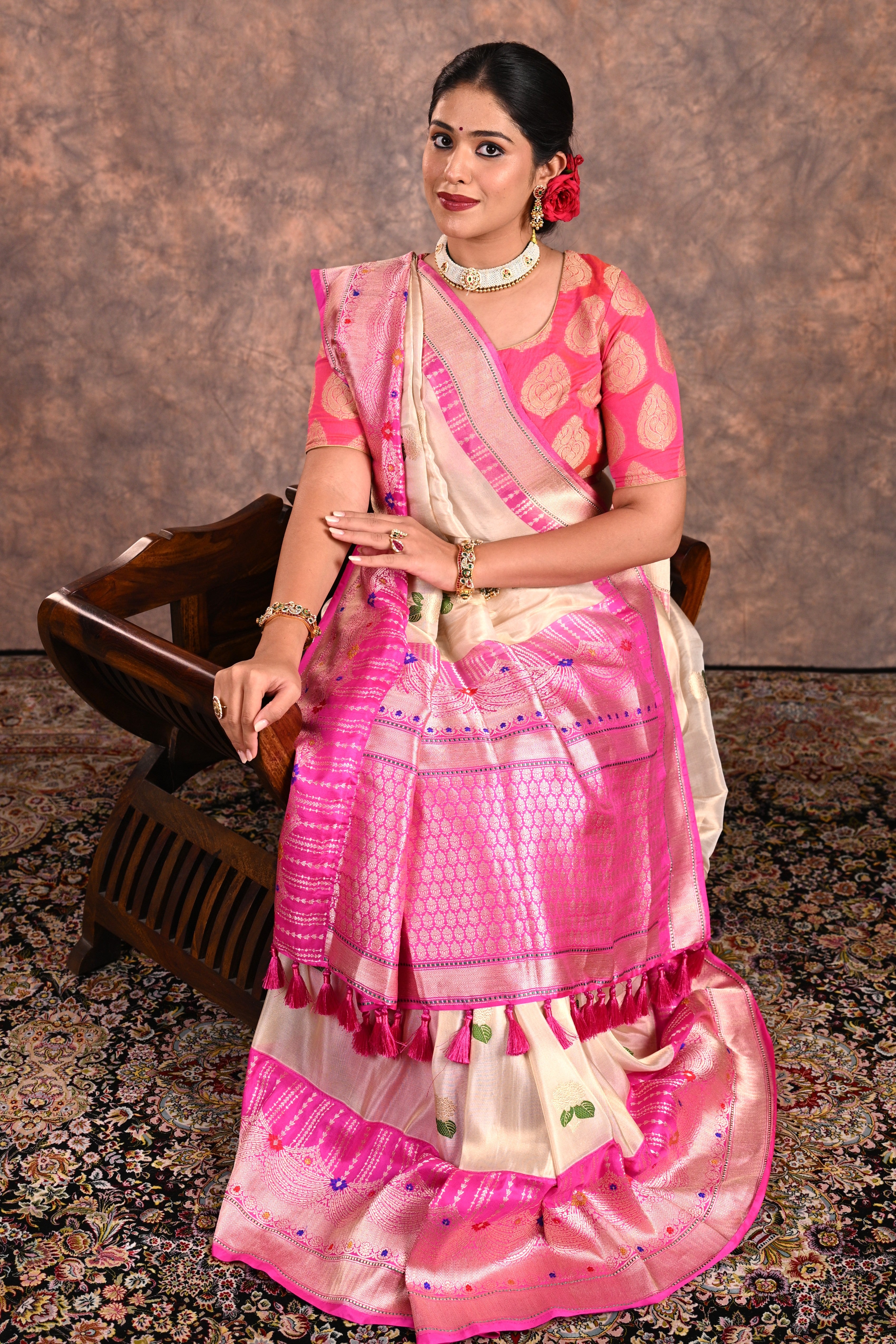 Ivory Tissue Silk Banarasi Saree