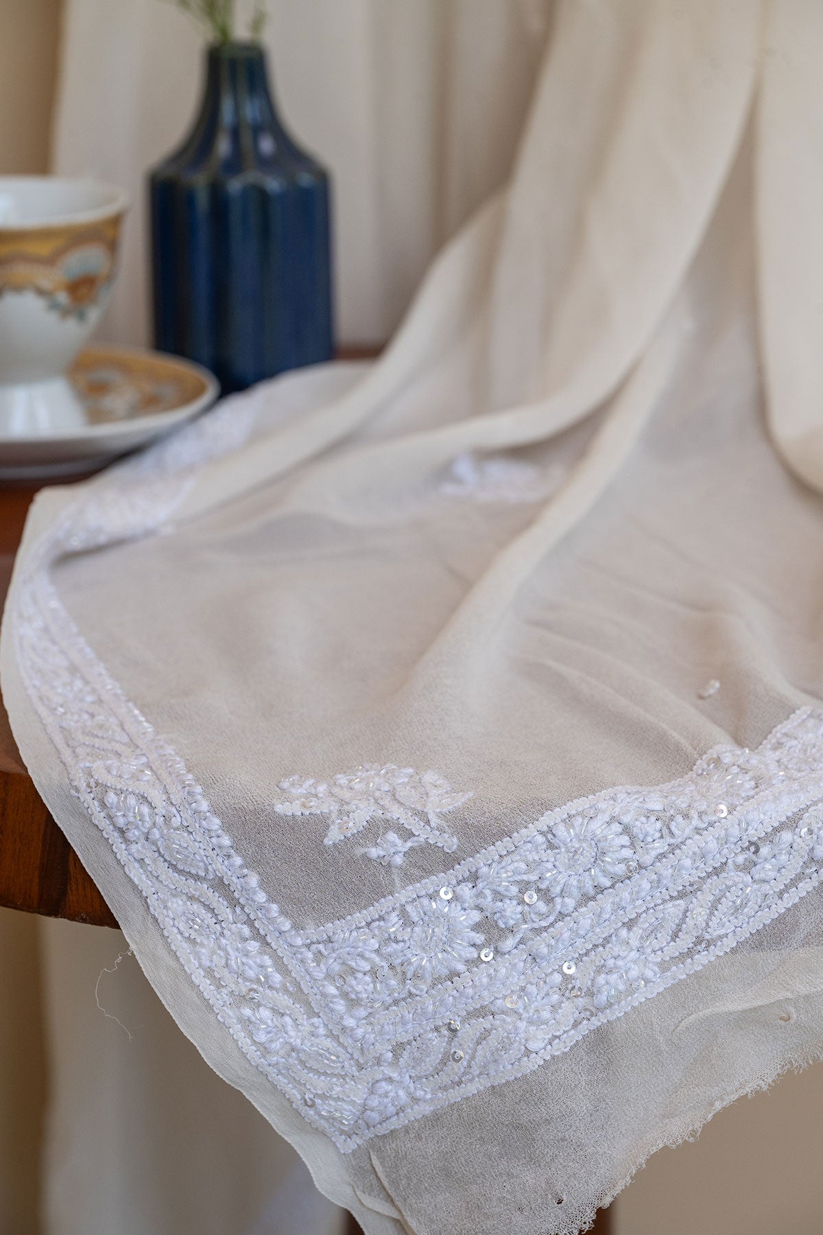 Off White Georgette Chikankari Suit
