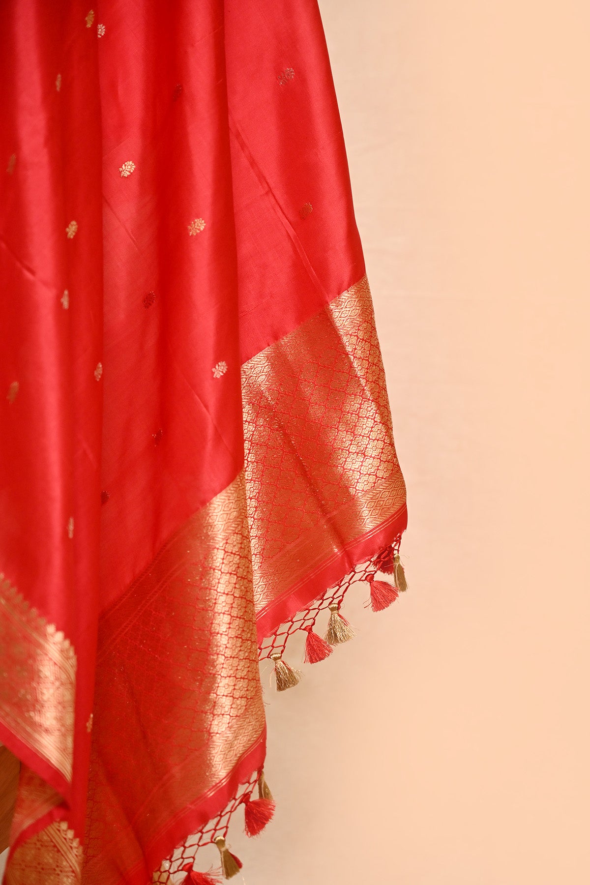 Vermillion Red Katan Silk Banarasi Dupatta