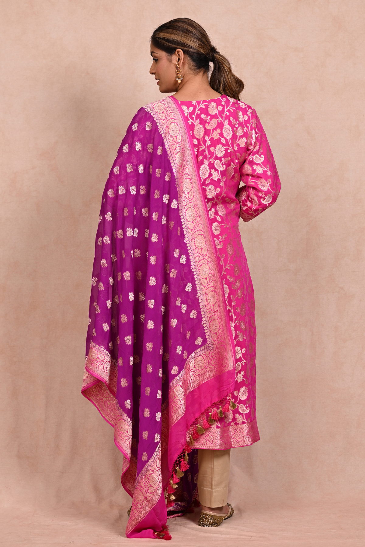 Hot Pink Banarasi khaddi Georgette Suit