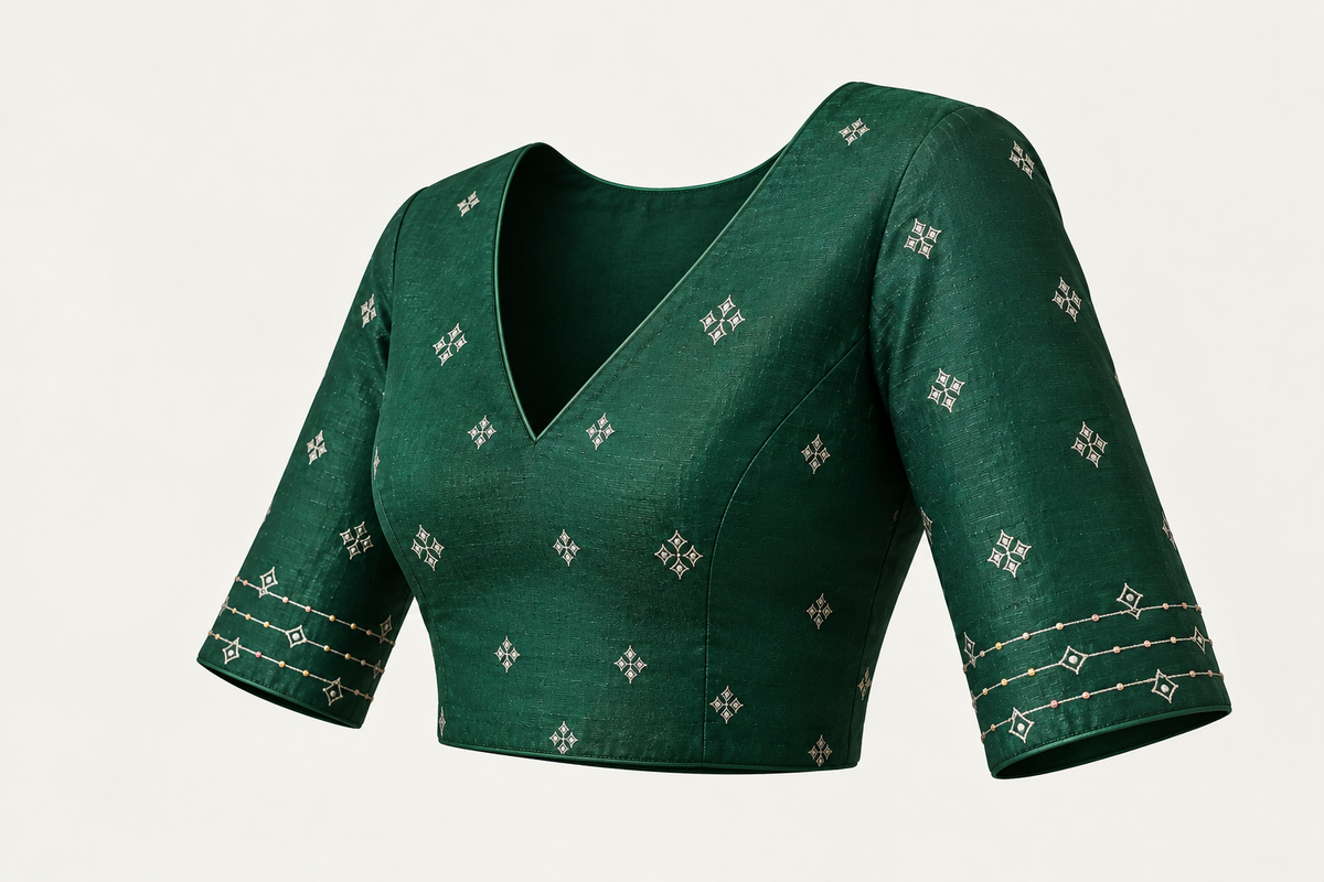 Green Antique Bronze Tissue Zardozi Saree