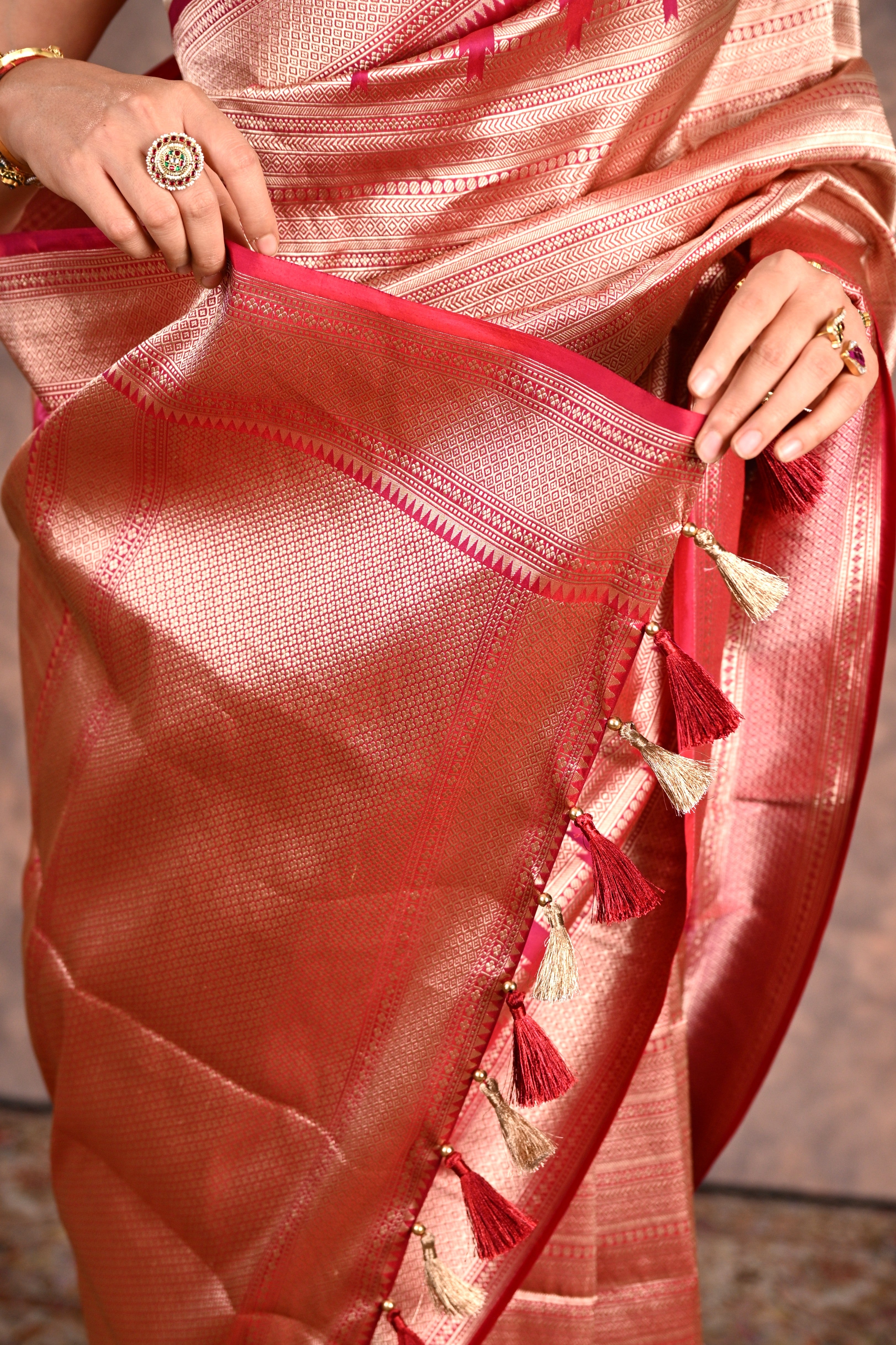 Ruby Red Katan Silk Banarasi Saree
