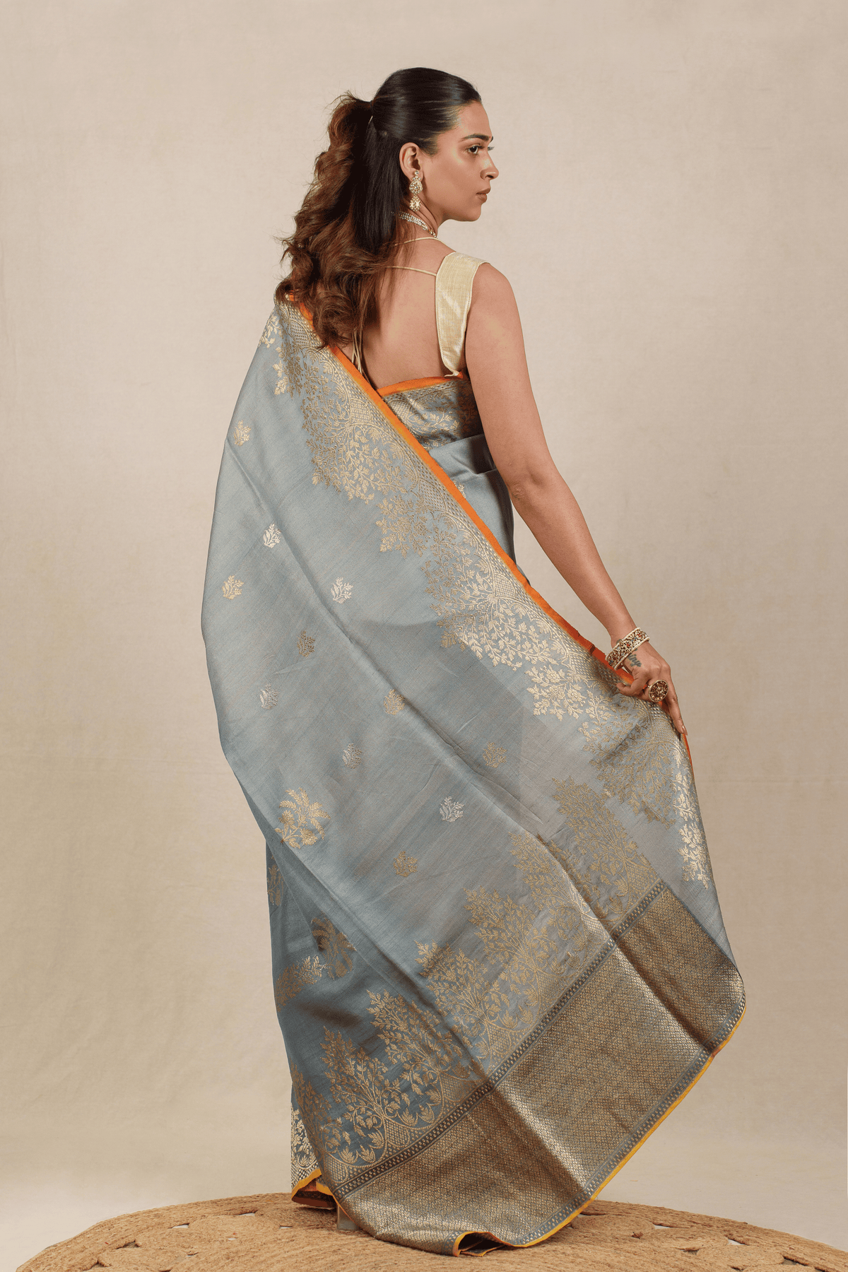 Ombre Grey Tussar Georgette Banarasi Saree