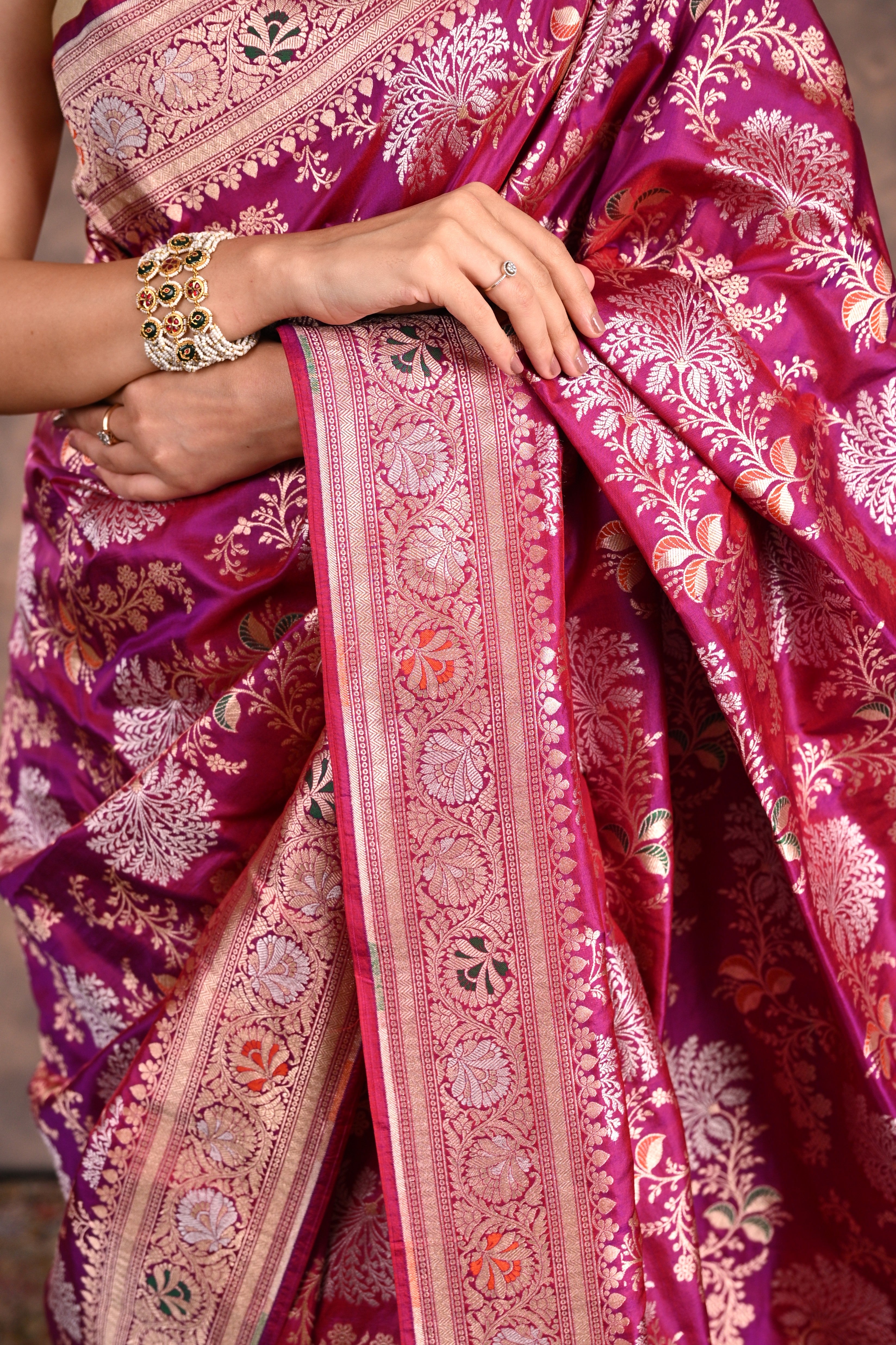 Magenta Katan Silk Banarasi Saree