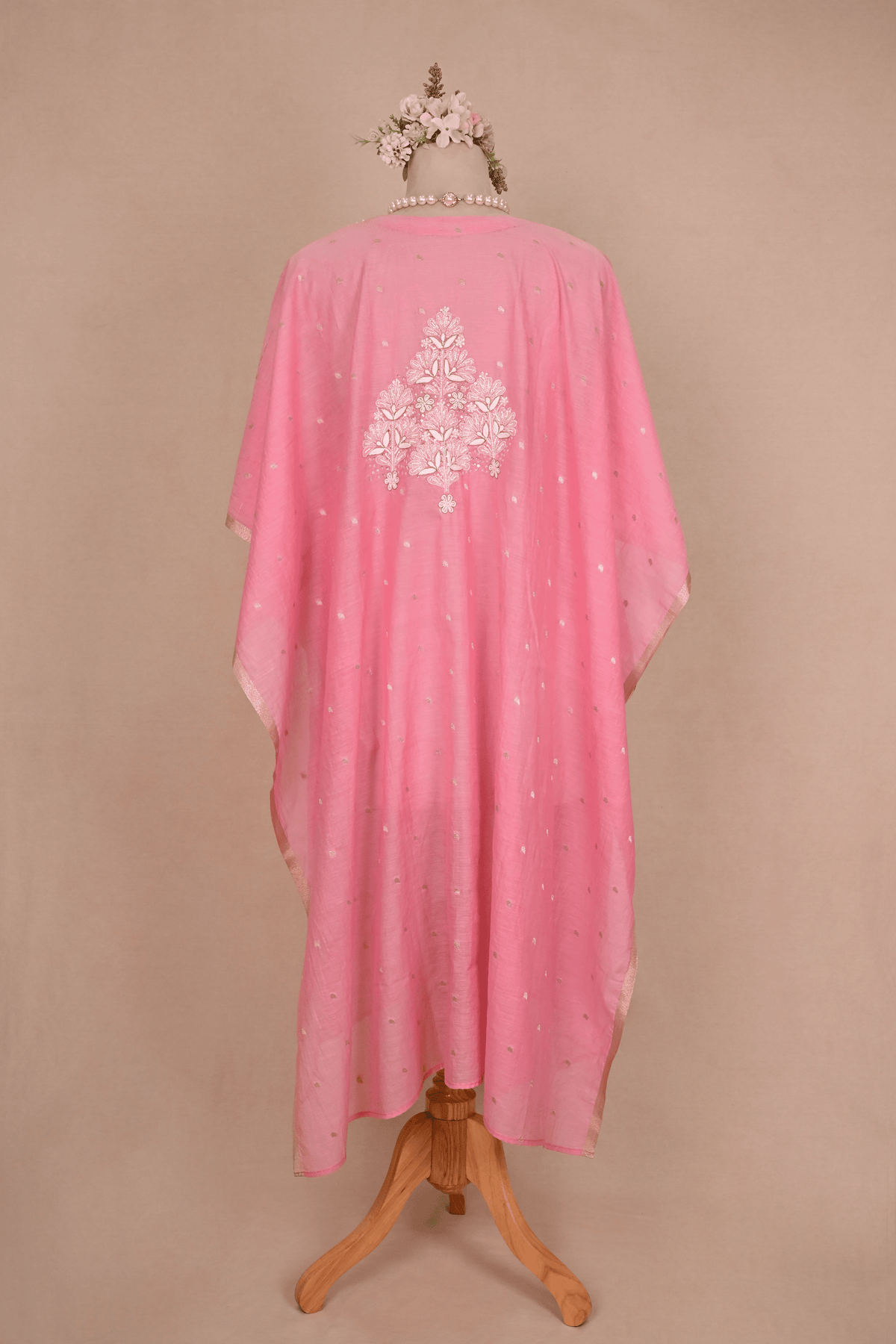 Blush Pink Banarasi Chanderi Chikankari Kaftan