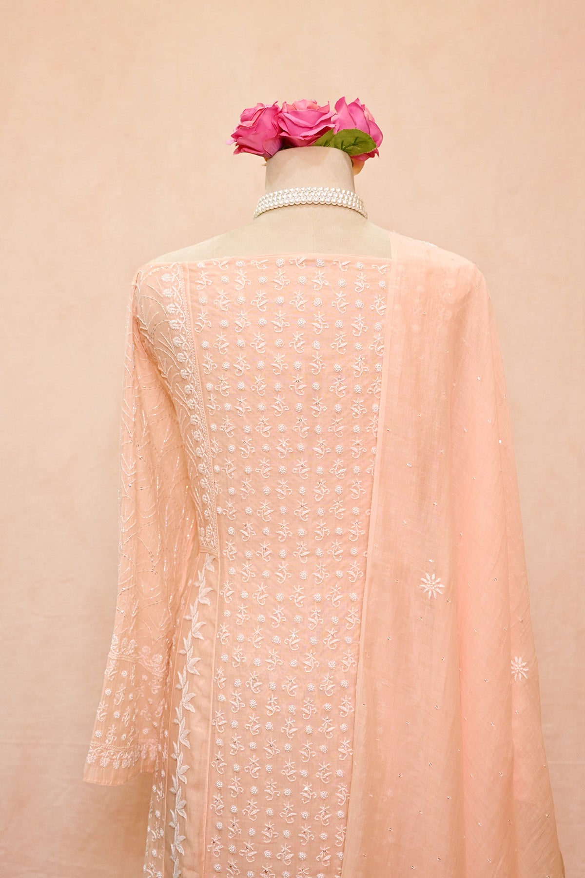 Light Peach Chanderi Chikankari Anarkali