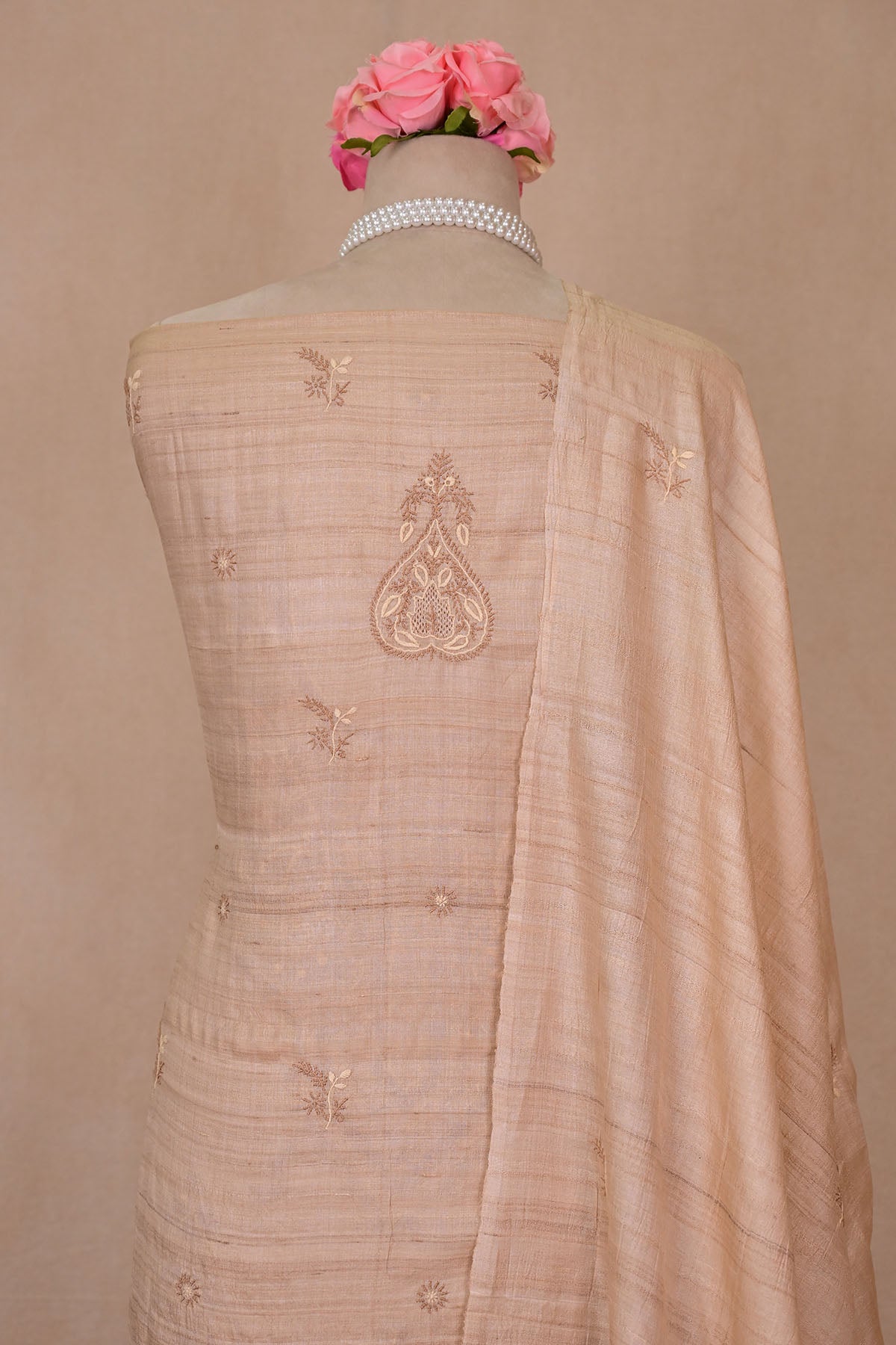 Beige Tussar Moonga Chikankari Suit