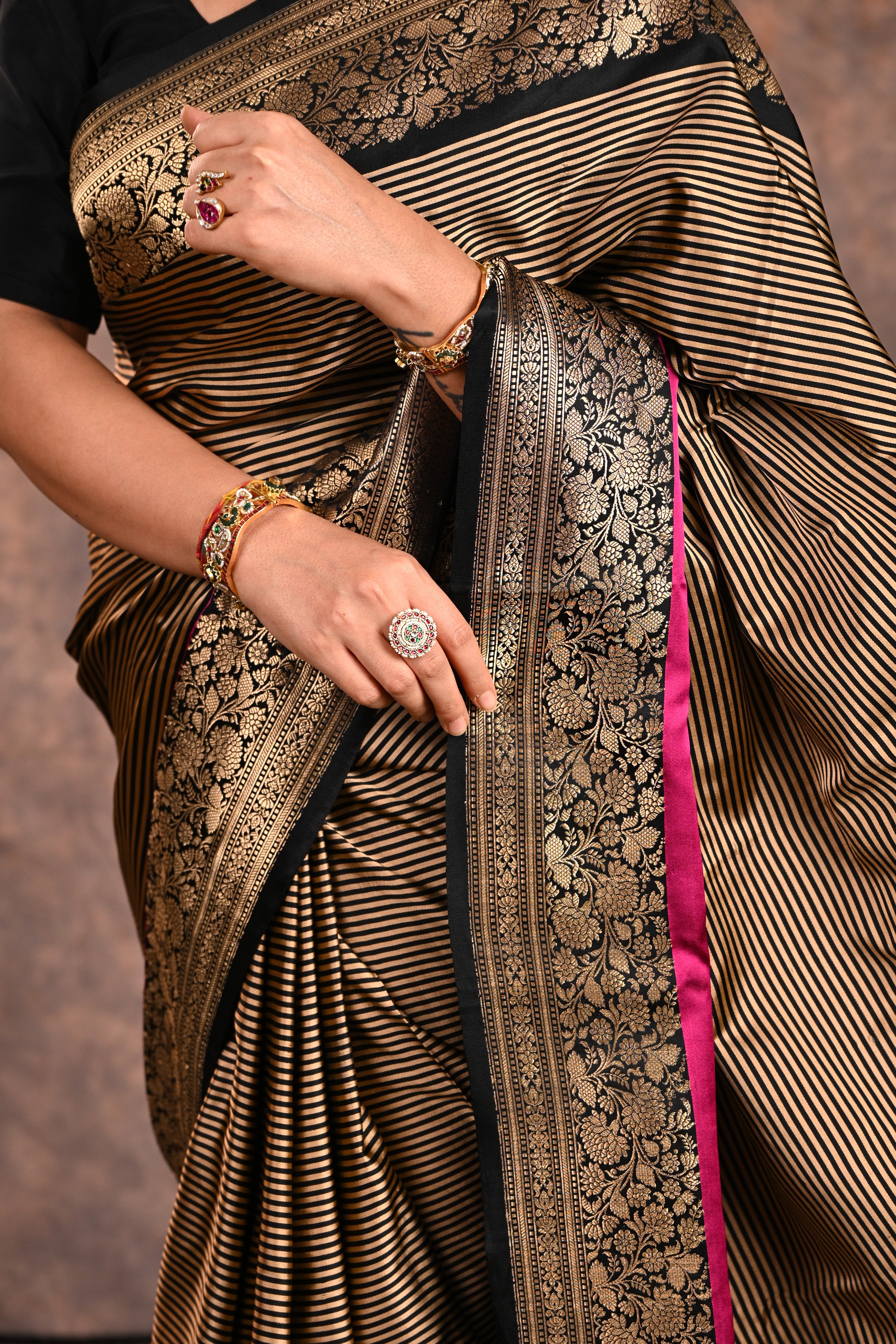 Black Satin Silk Banarasi Saree