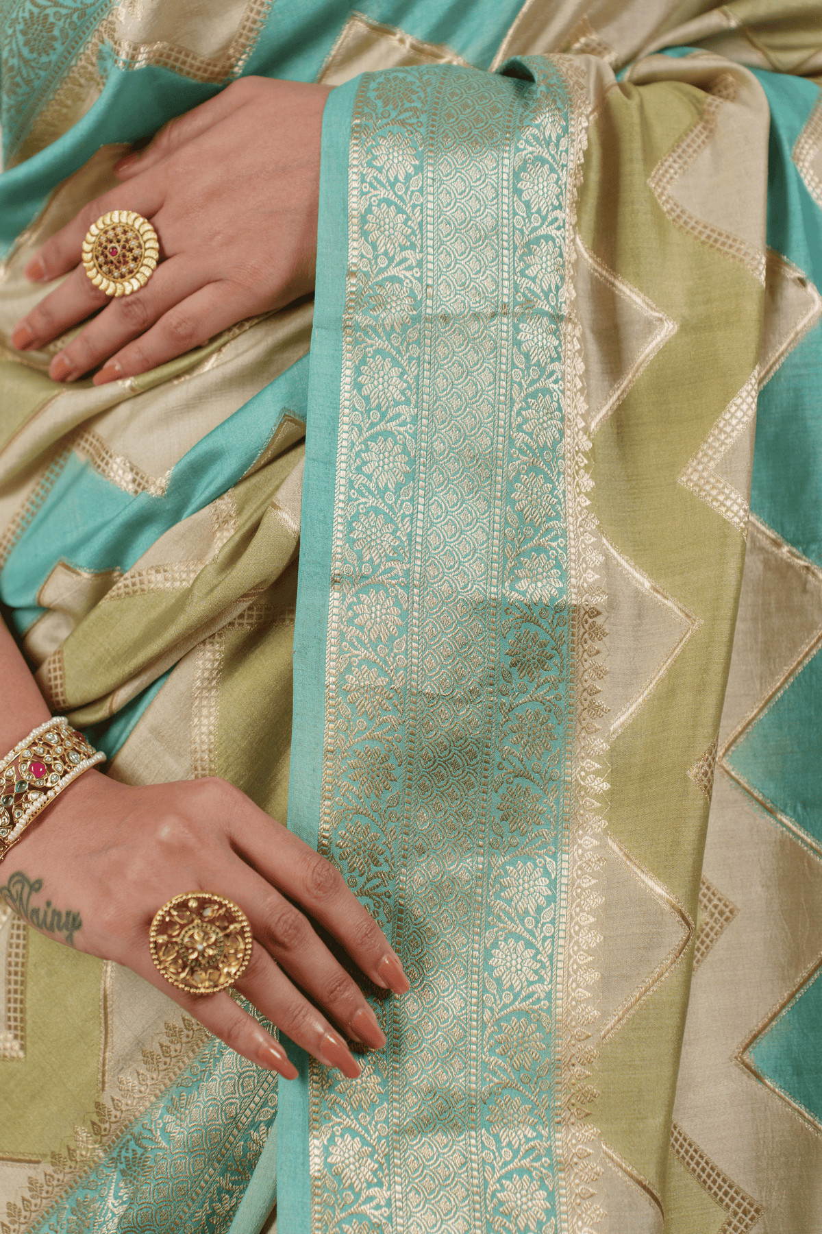 Aqua Blue Silk Banarasi Saree