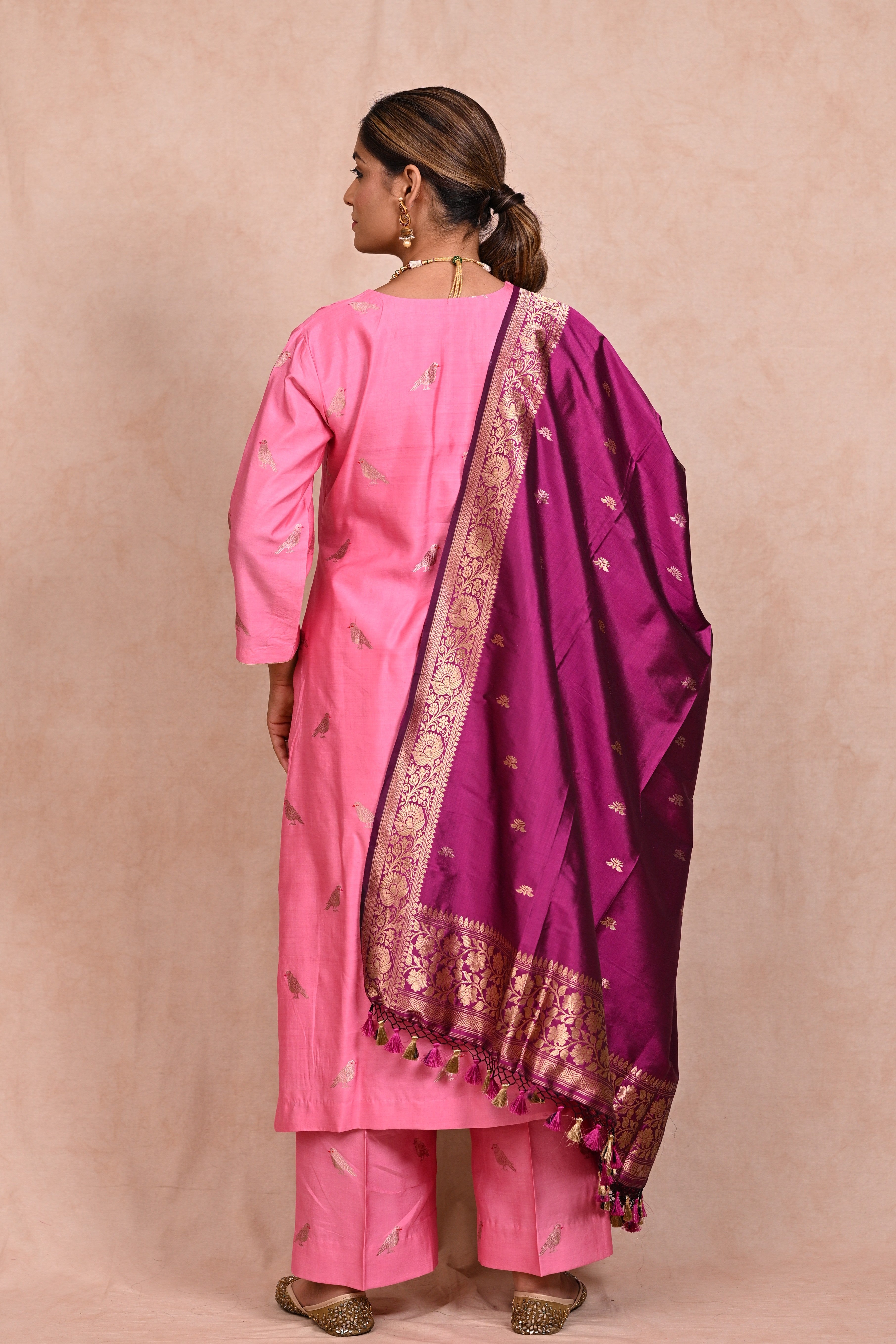 Blossom Pink Chiniya Silk Banarasi Suit
