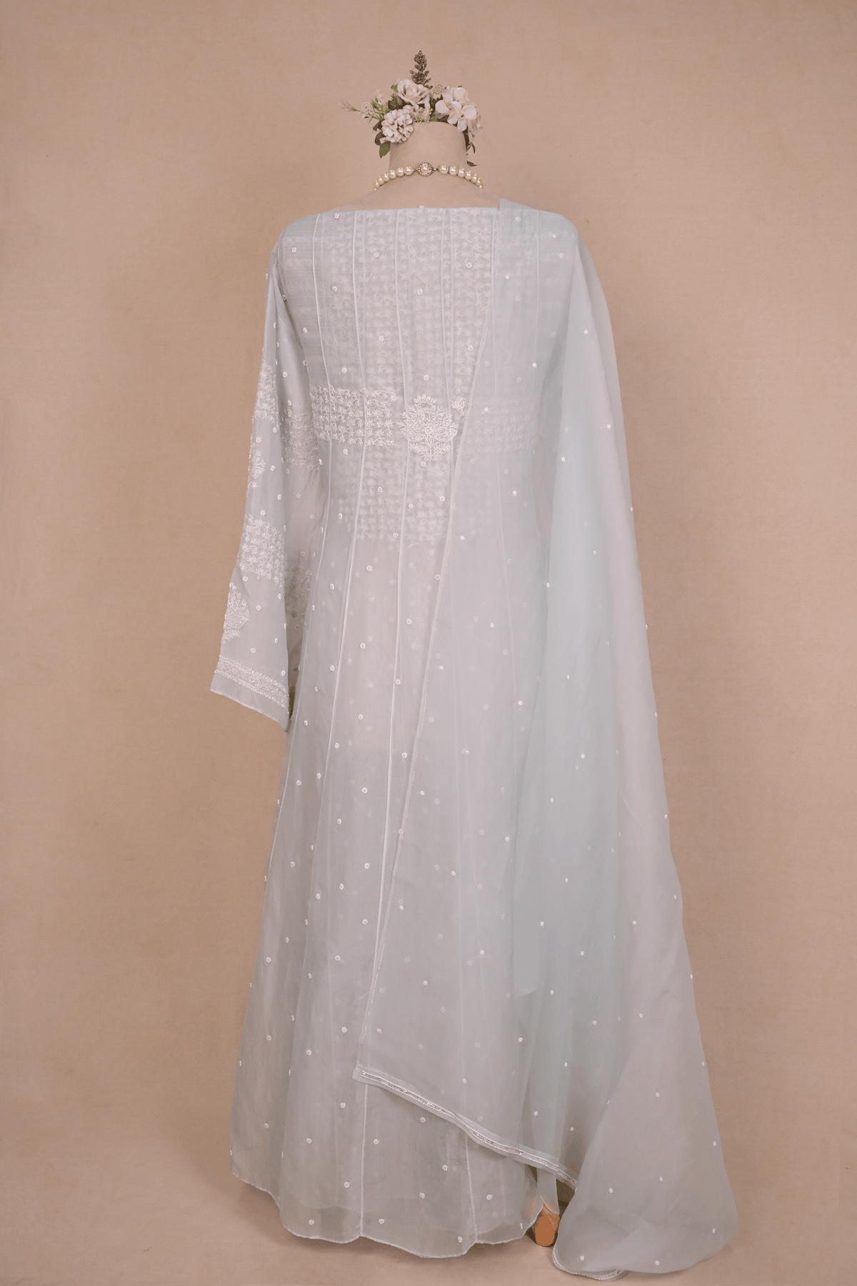Ice Blue Organza Chikankari Anarkali