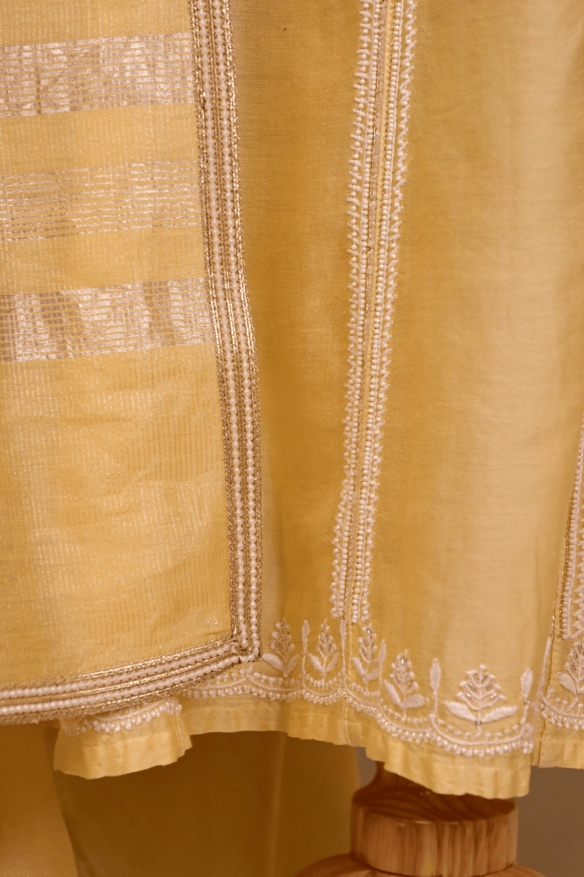 Butter Yellow Chanderi Silk Chikankari Anarkali