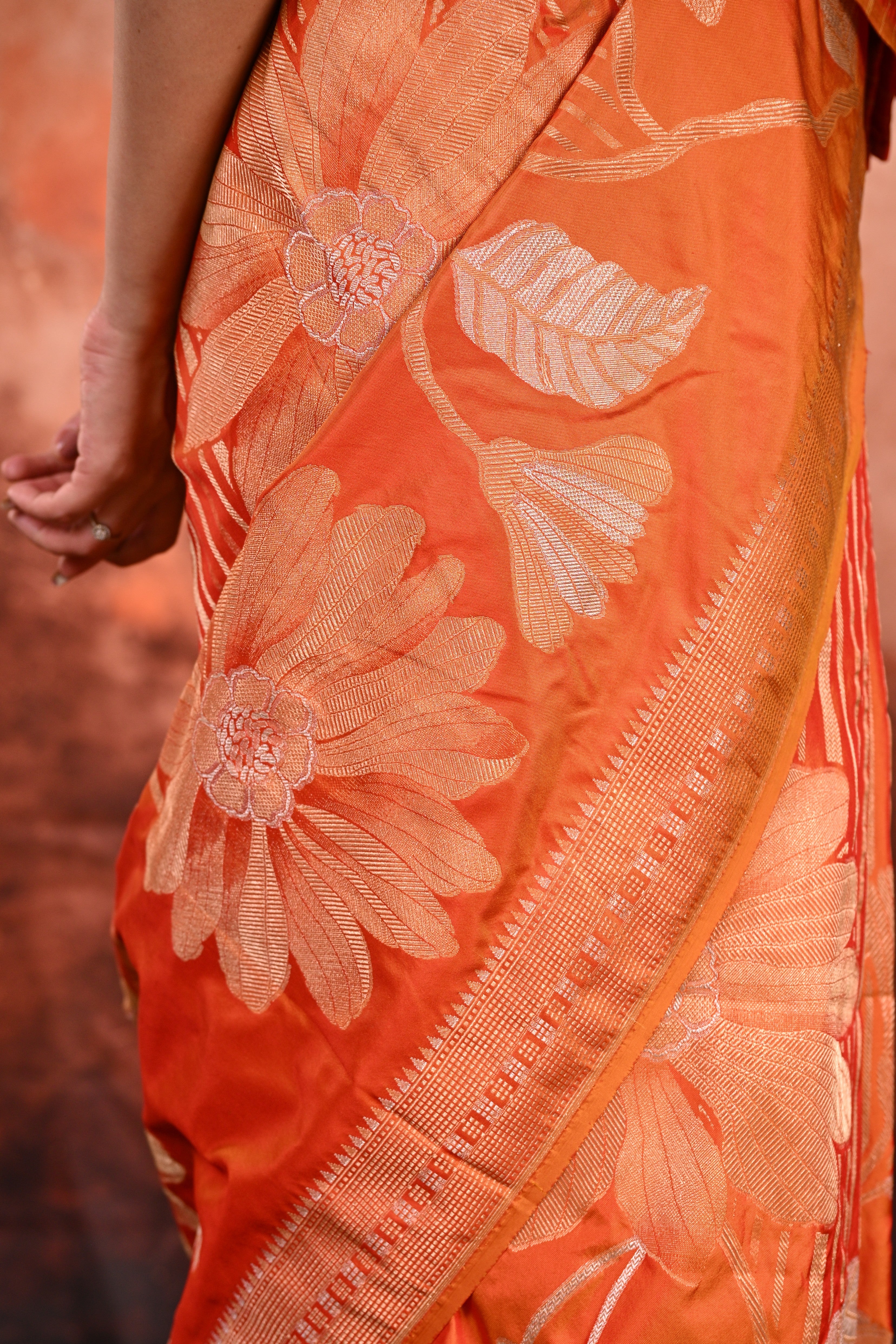 Burnt Orange Katan Silk Banarasi Saree
