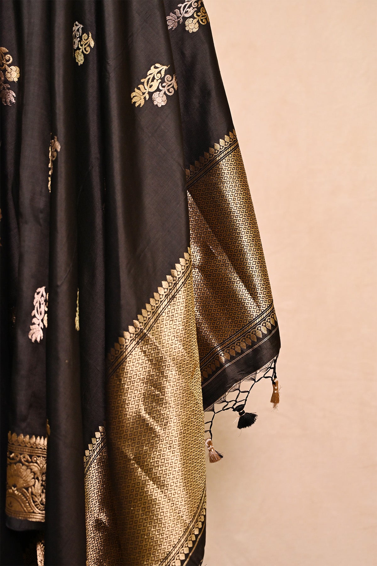Black Katan Silk Banarasi Dupatta with Double Zari Butta