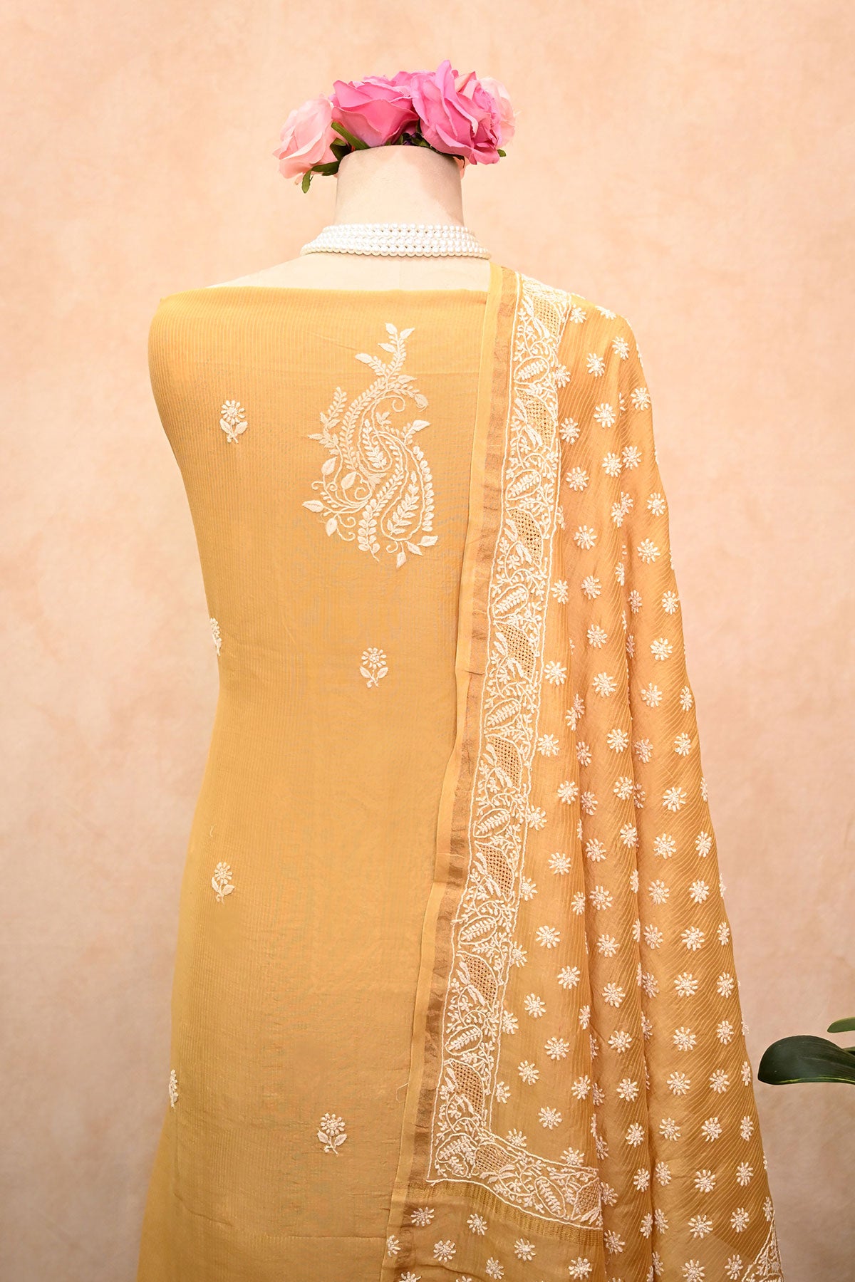 Mustard Maheshwari Chikankari Suit