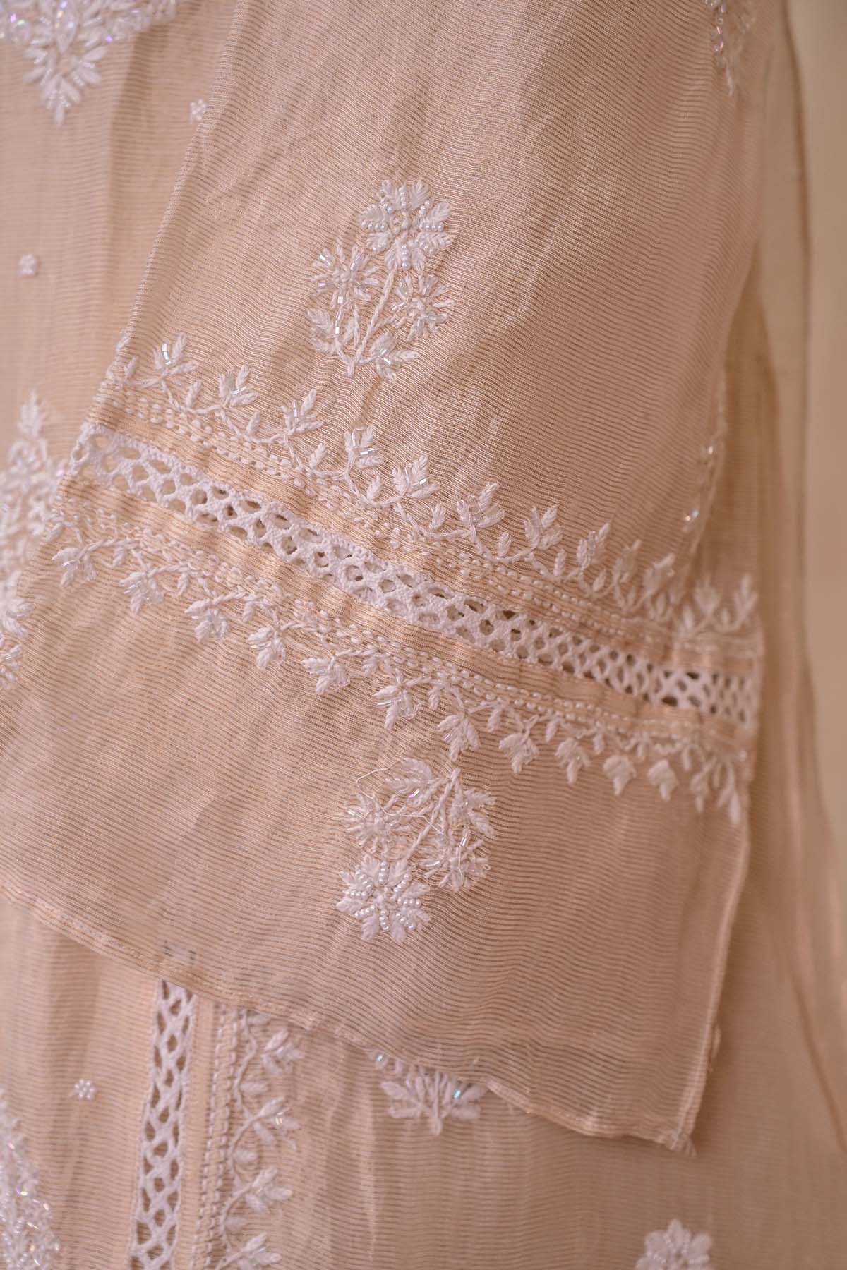 Beige Tissue Chanderi Chikankari Suit