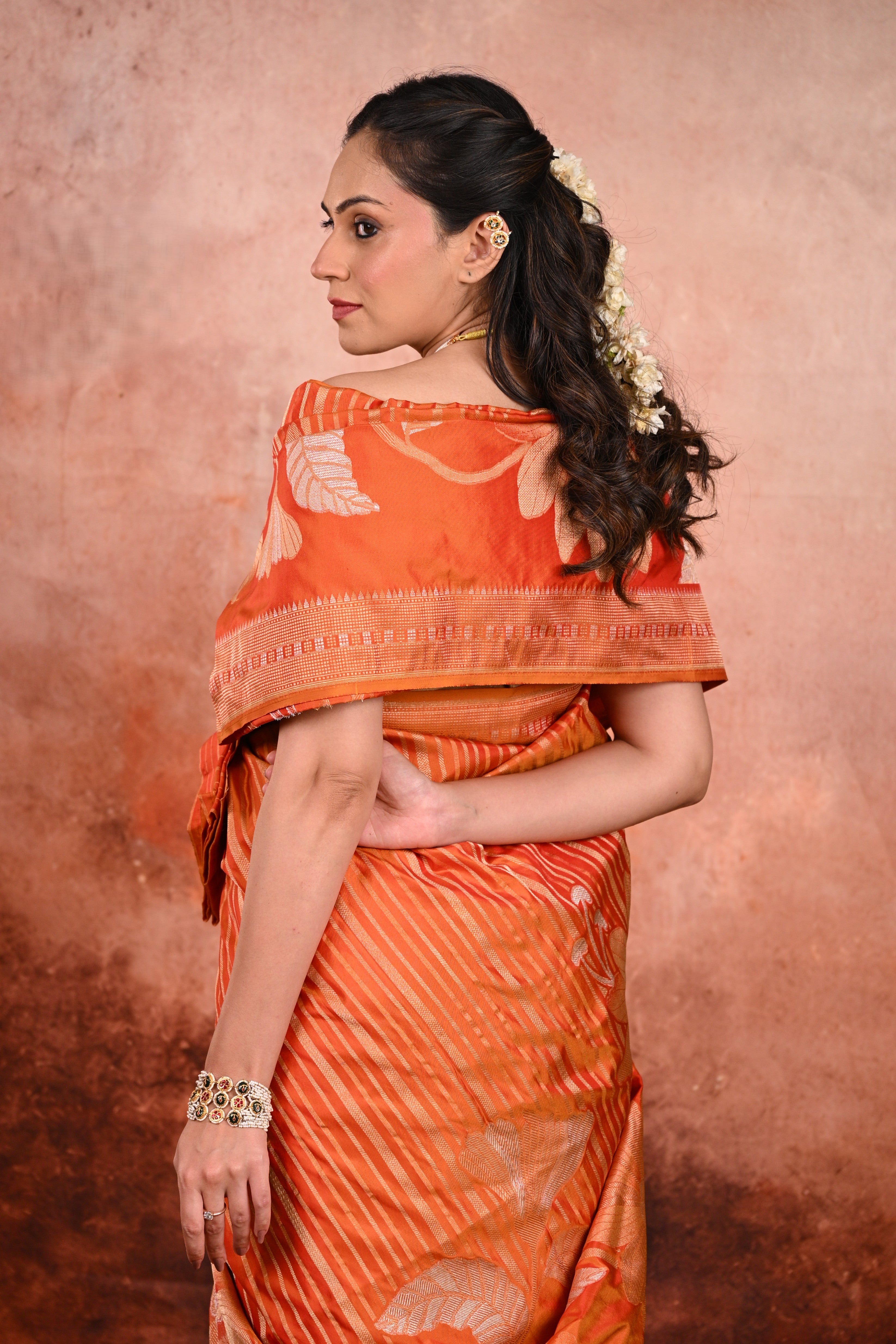 Burnt Orange Katan Silk Banarasi Saree