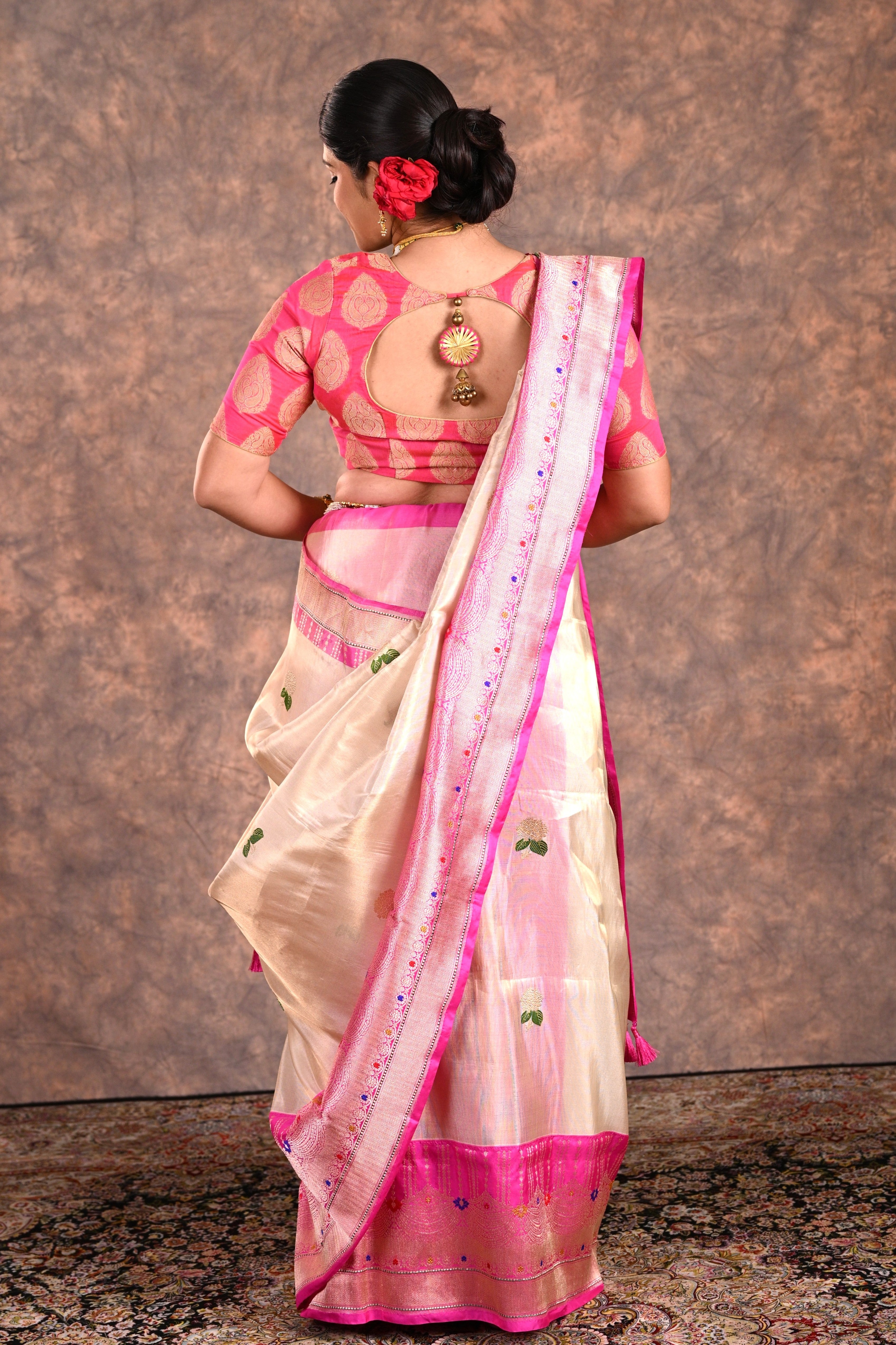 Ivory Tissue Silk Banarasi Saree