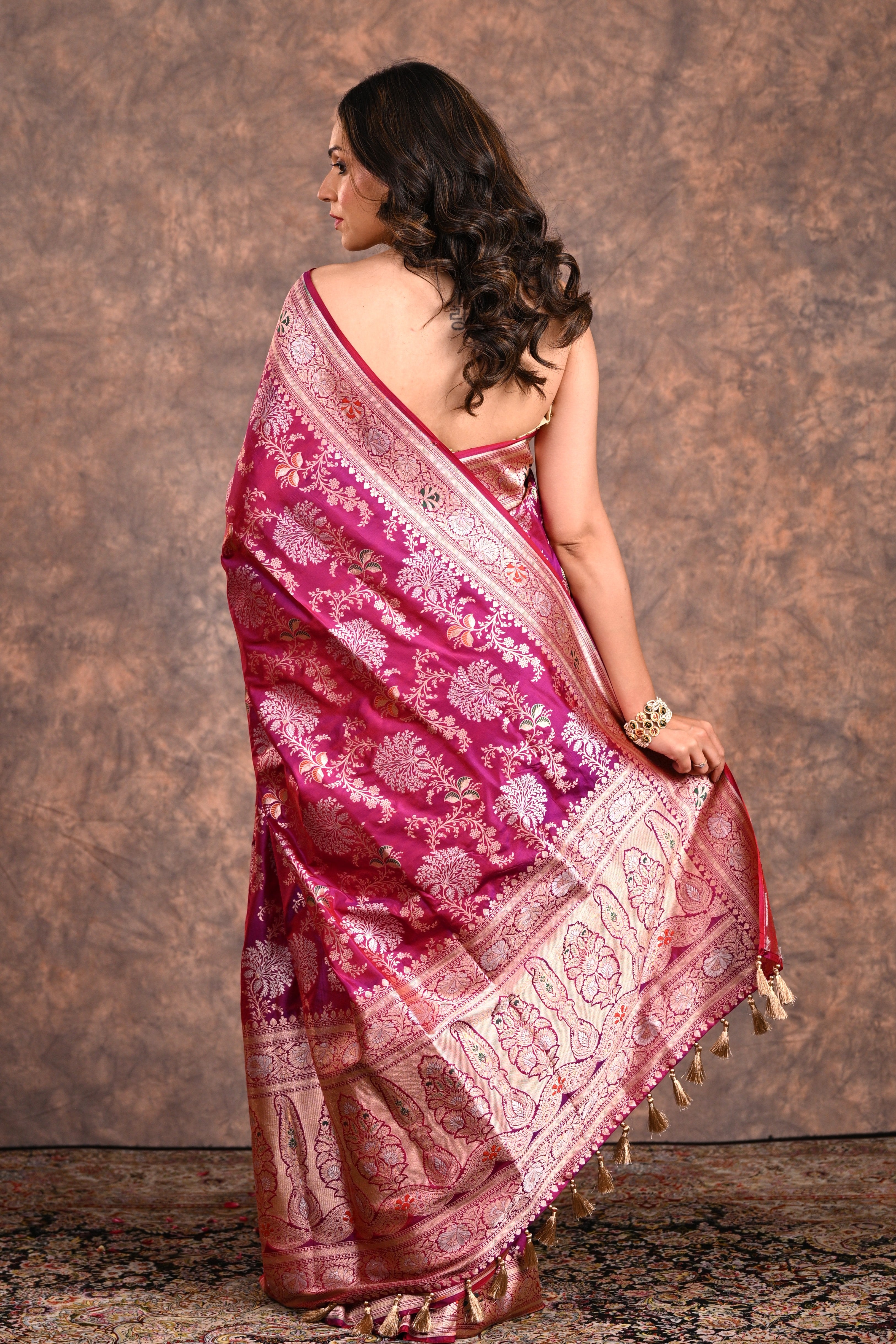 Magenta Katan Silk Banarasi Saree