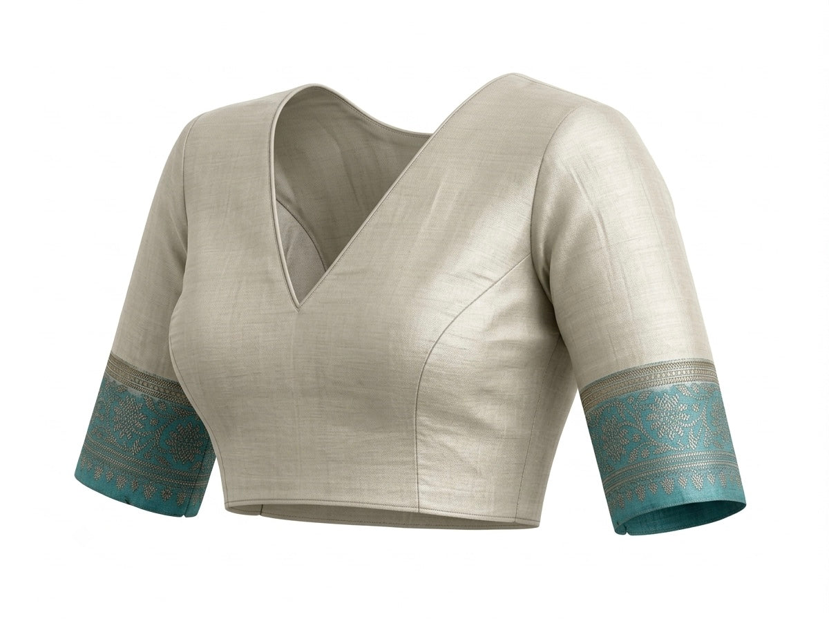 Aqua Blue Silk Banarasi Saree