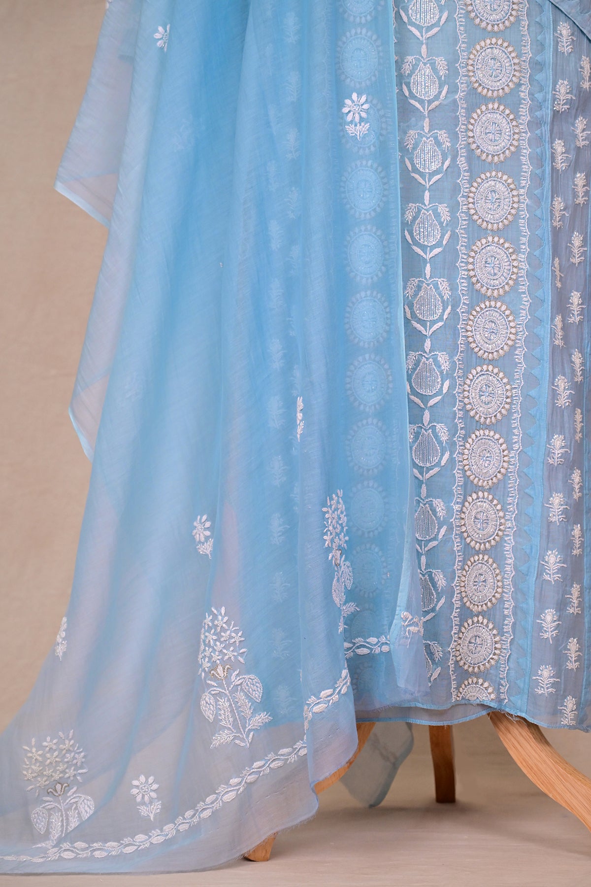 Steel Blue Ombre Chanderi Chikankari Suit