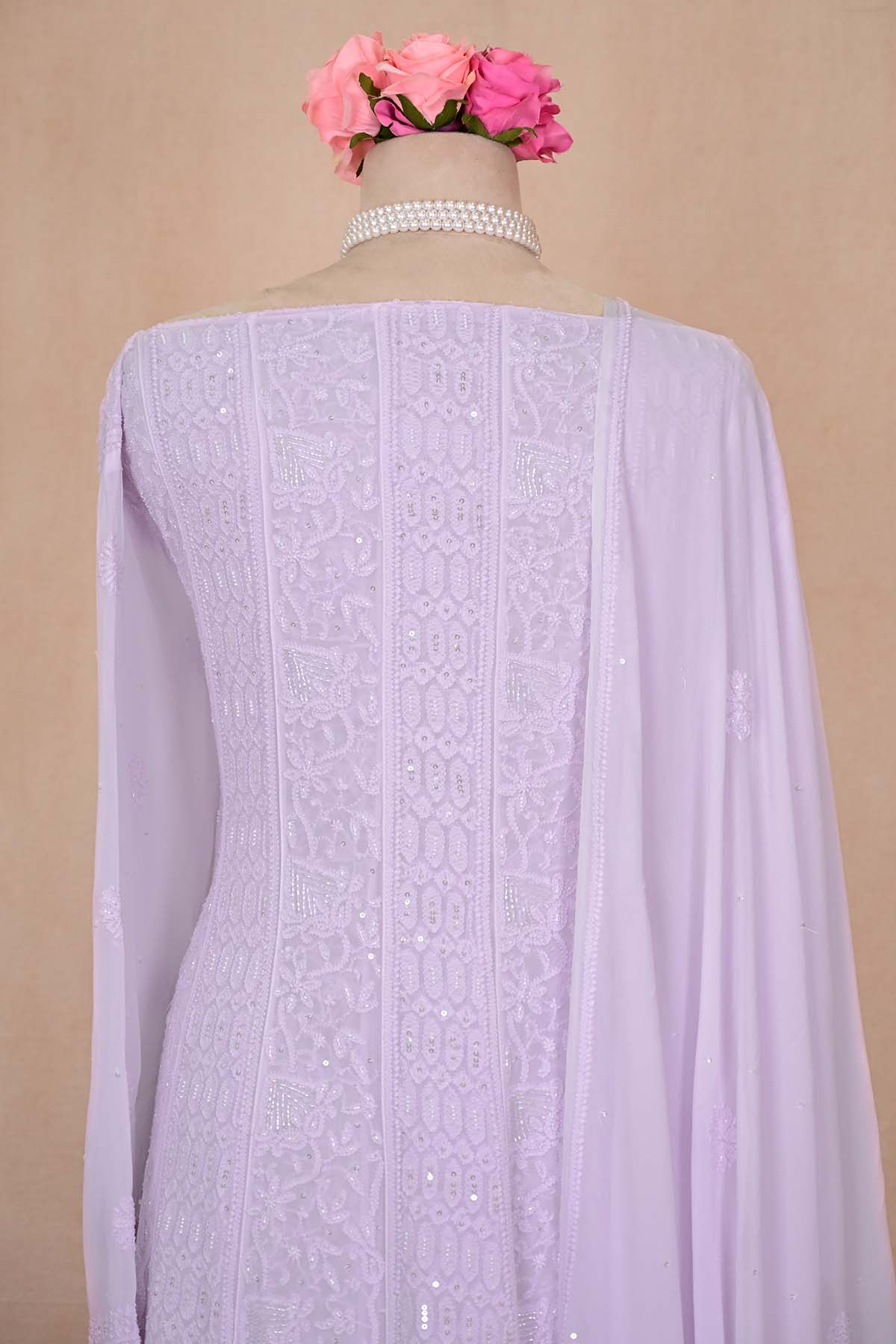 Light Lavender Viscose Georgette Chikankari Anarkali