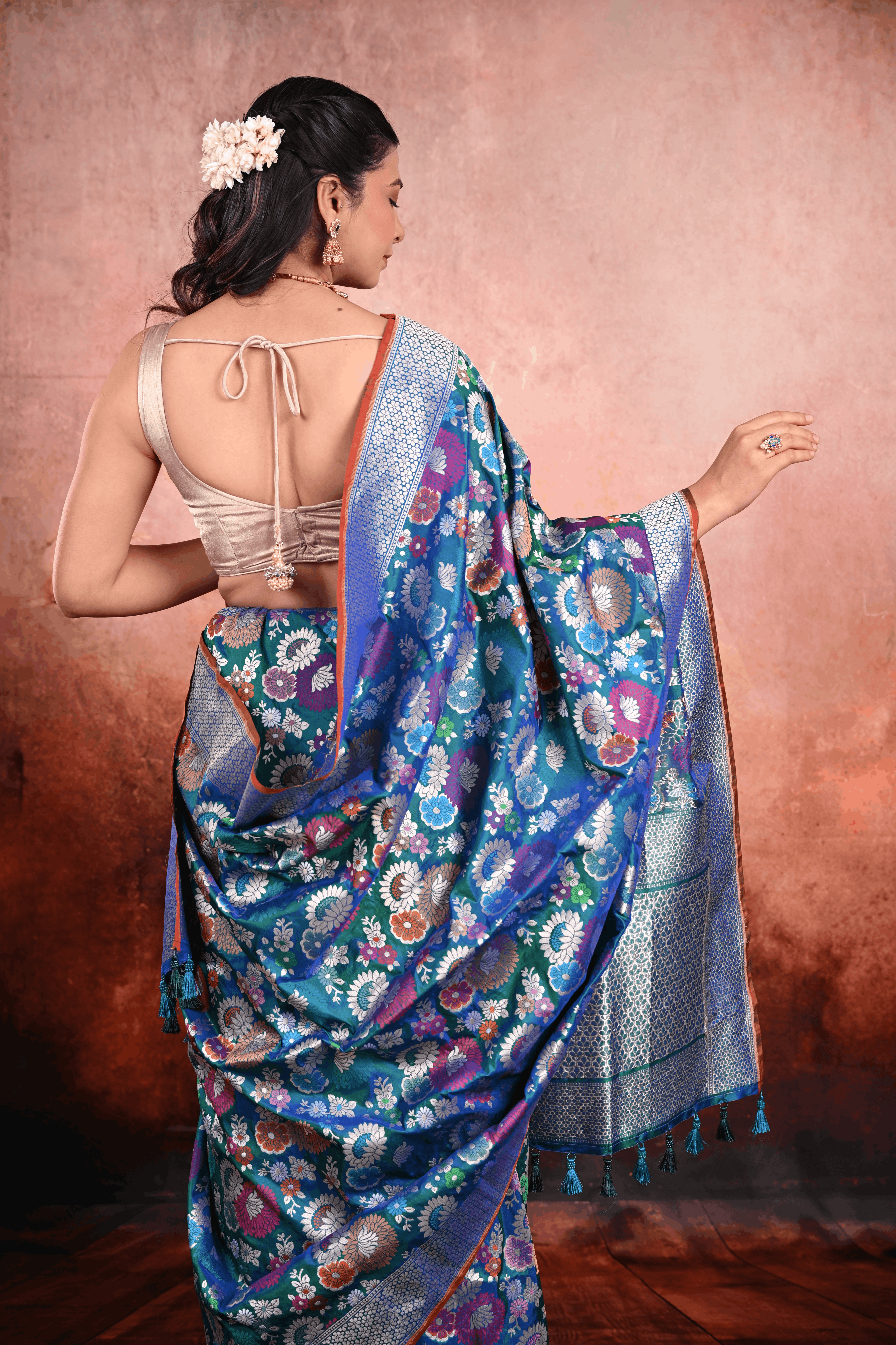 Peacock Blue Katan Silk Banarasi Saree