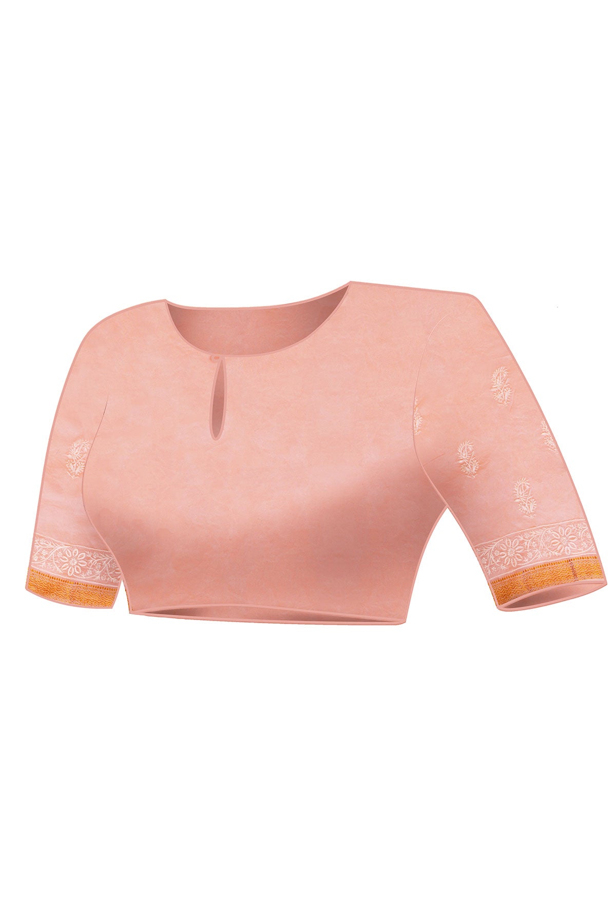 Light Peach Chanderi Chikankari Saree with Zari Border