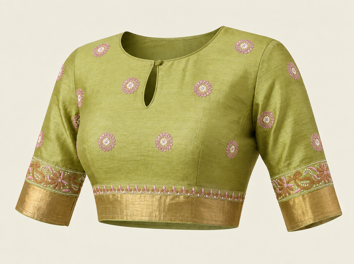 Grass Green Moonga Tussar Chikankari Saree