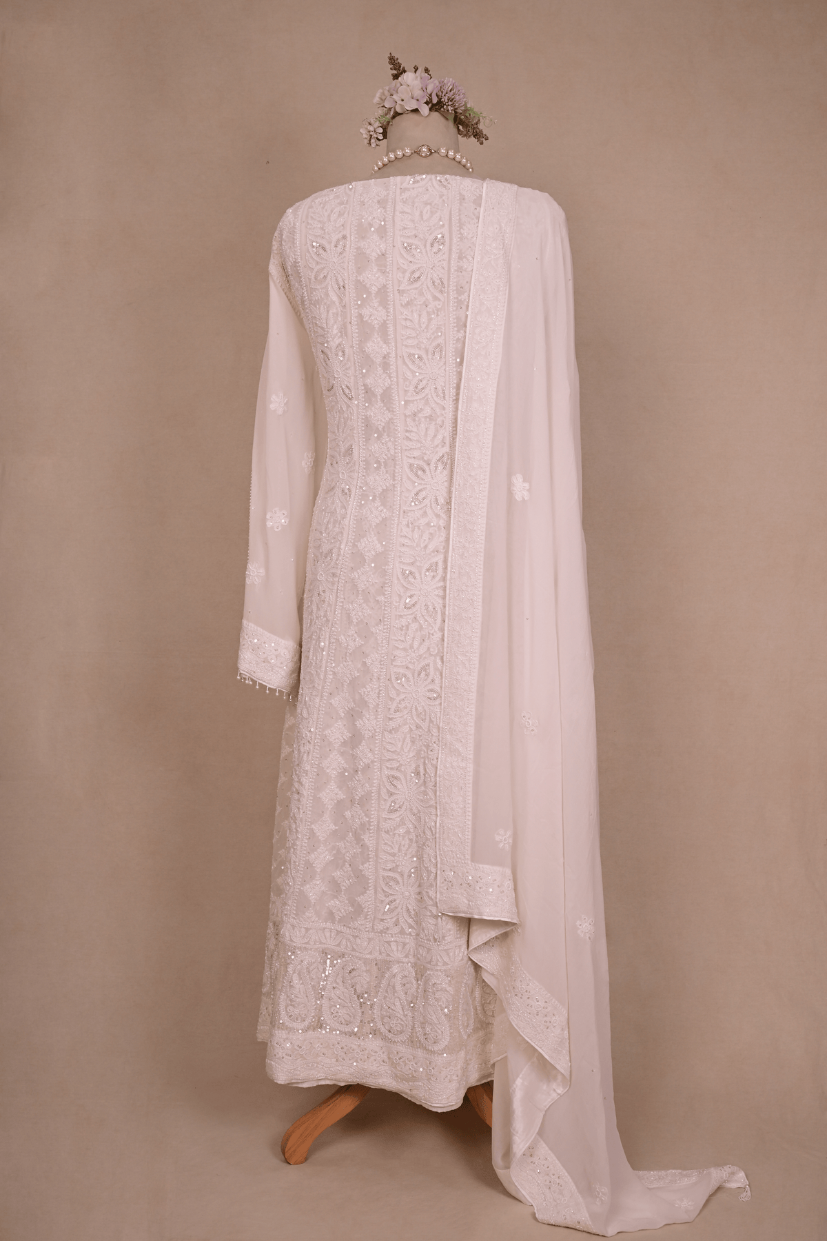 Swan White Georgette Chikankari Anarkali