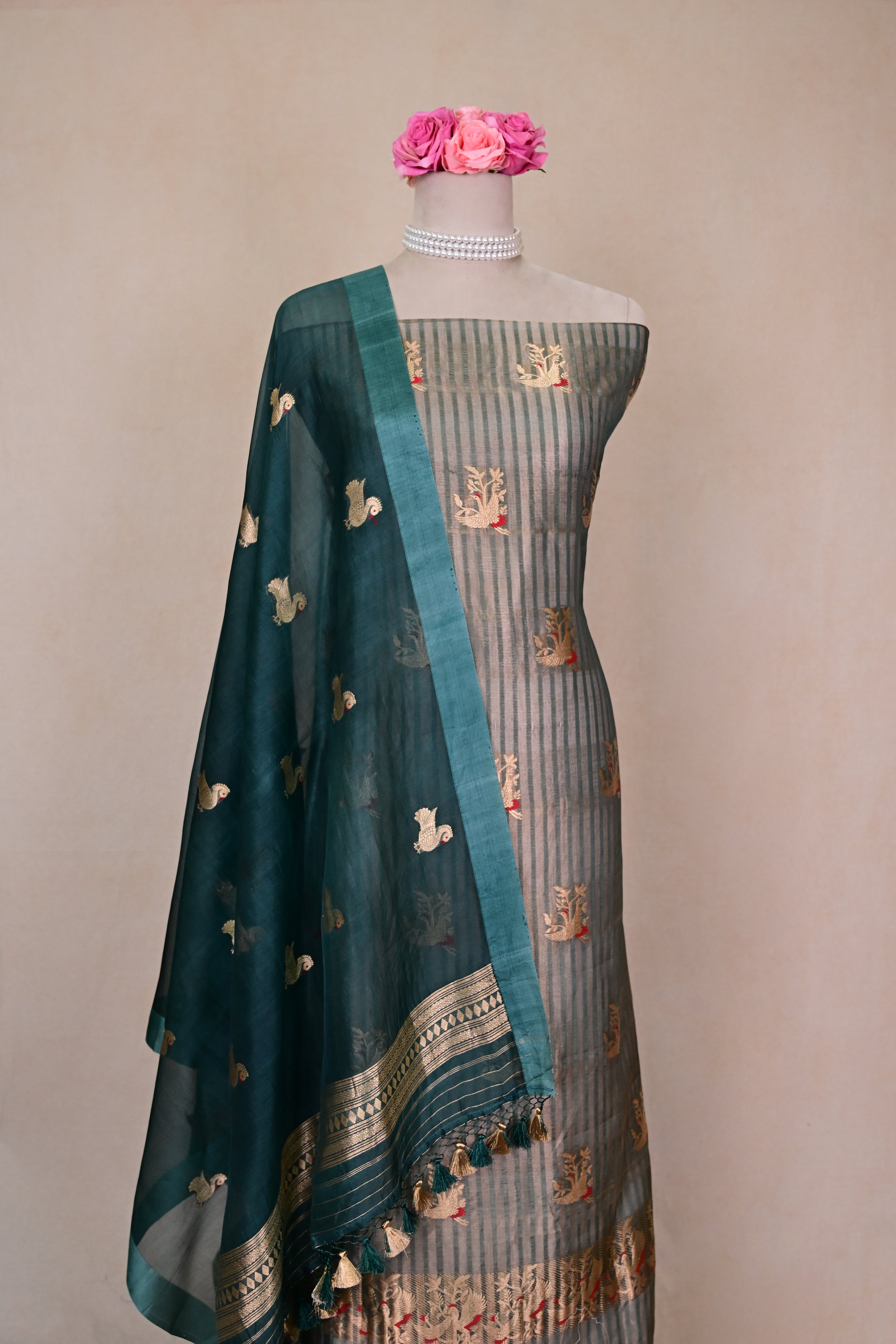 Emerald Green Kora Tissue Banarasi Suit