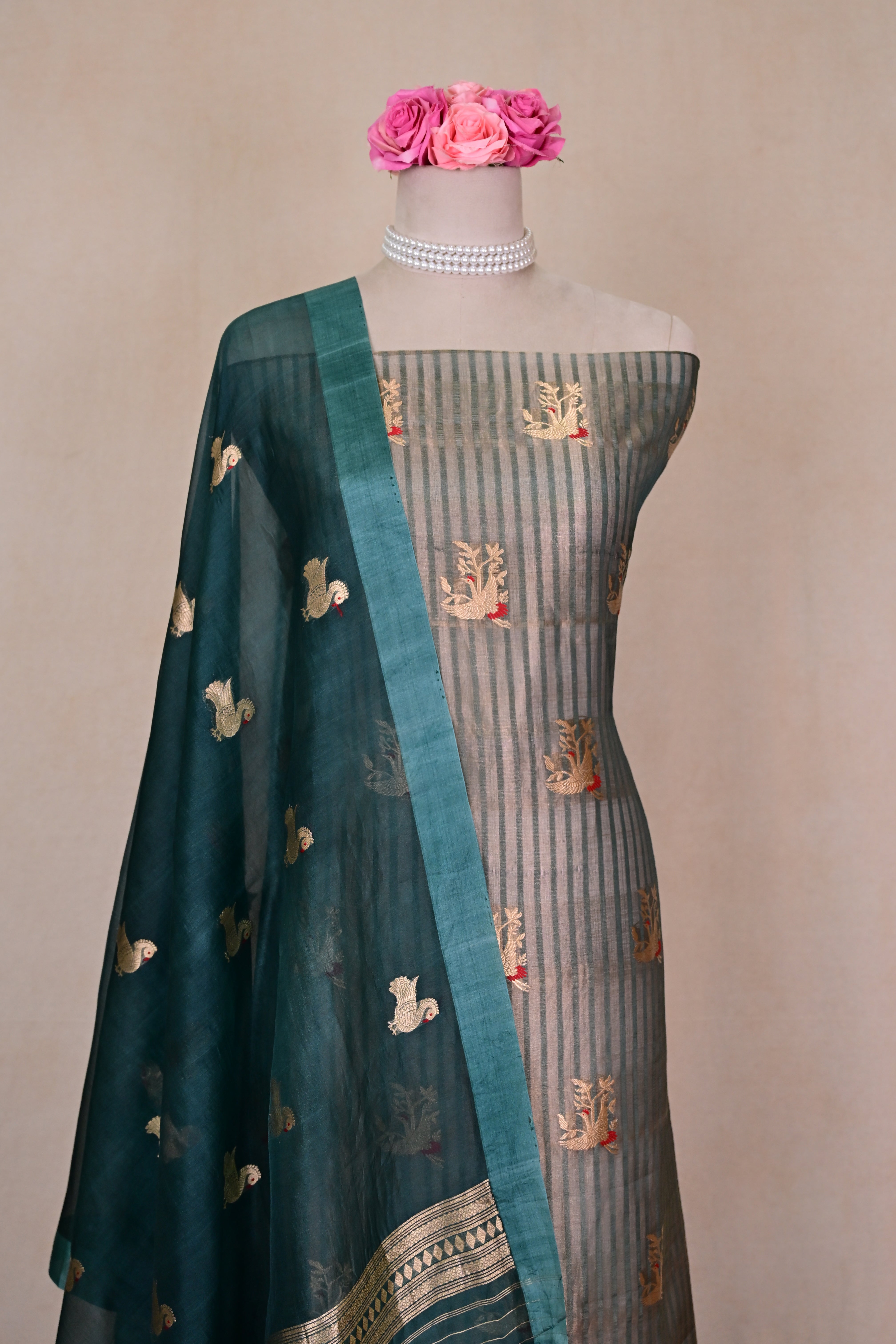 Emerald Green Kora Tissue Banarasi Suit