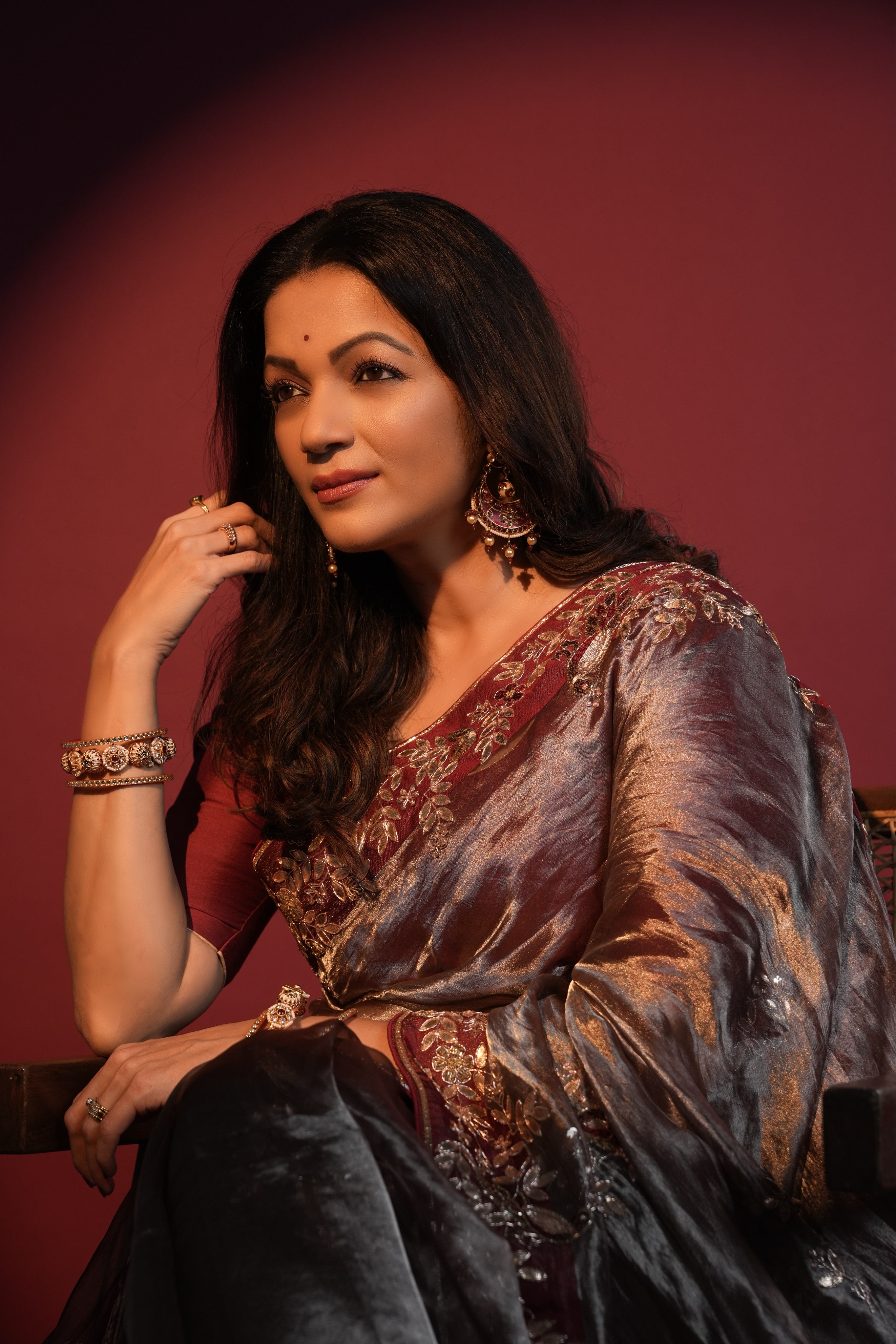 Antique Bronze Tissue Zardozi Saree