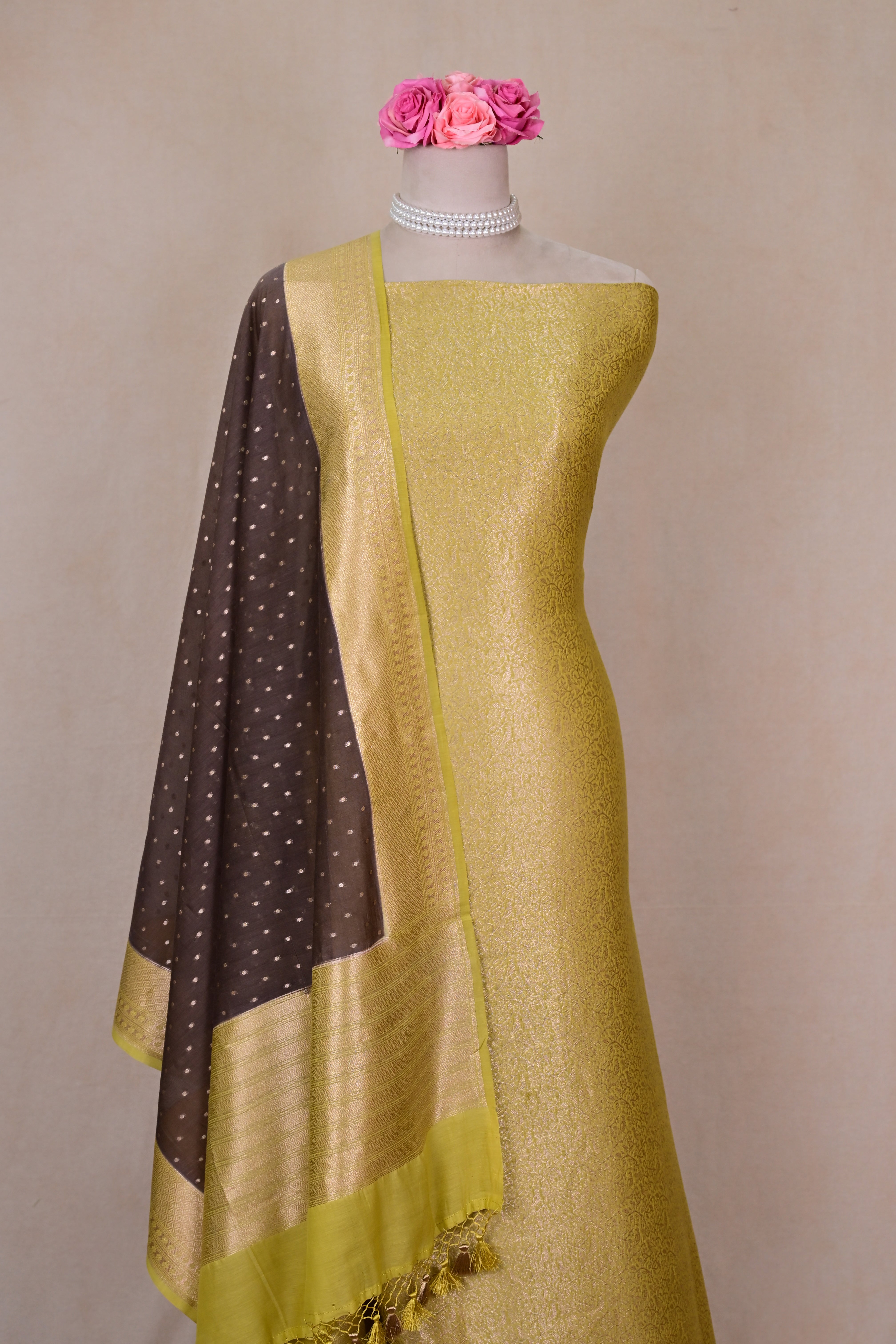 Parrot Green Chanderi Silk Banarasi Suit