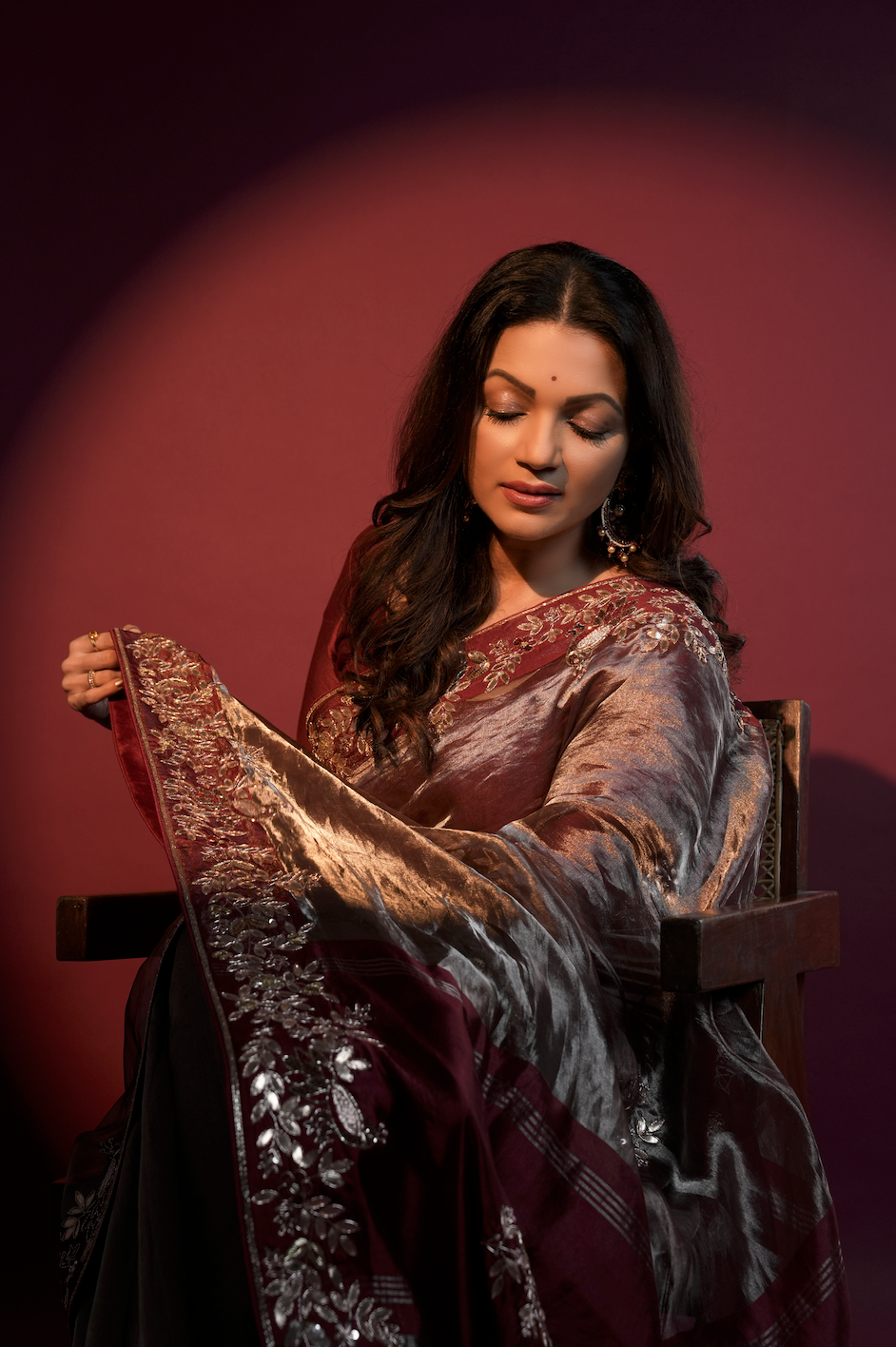 Antique Bronze Tissue Zardozi Saree