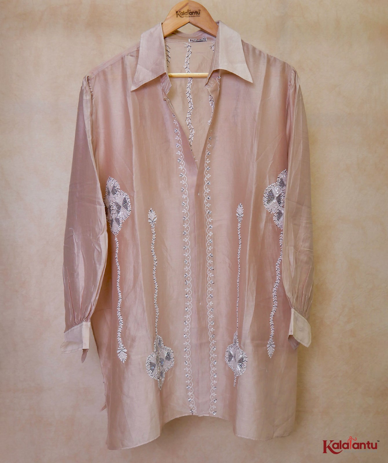 Light Brown Pure Chanderi shirt with distinctive Chikankari Embroidery