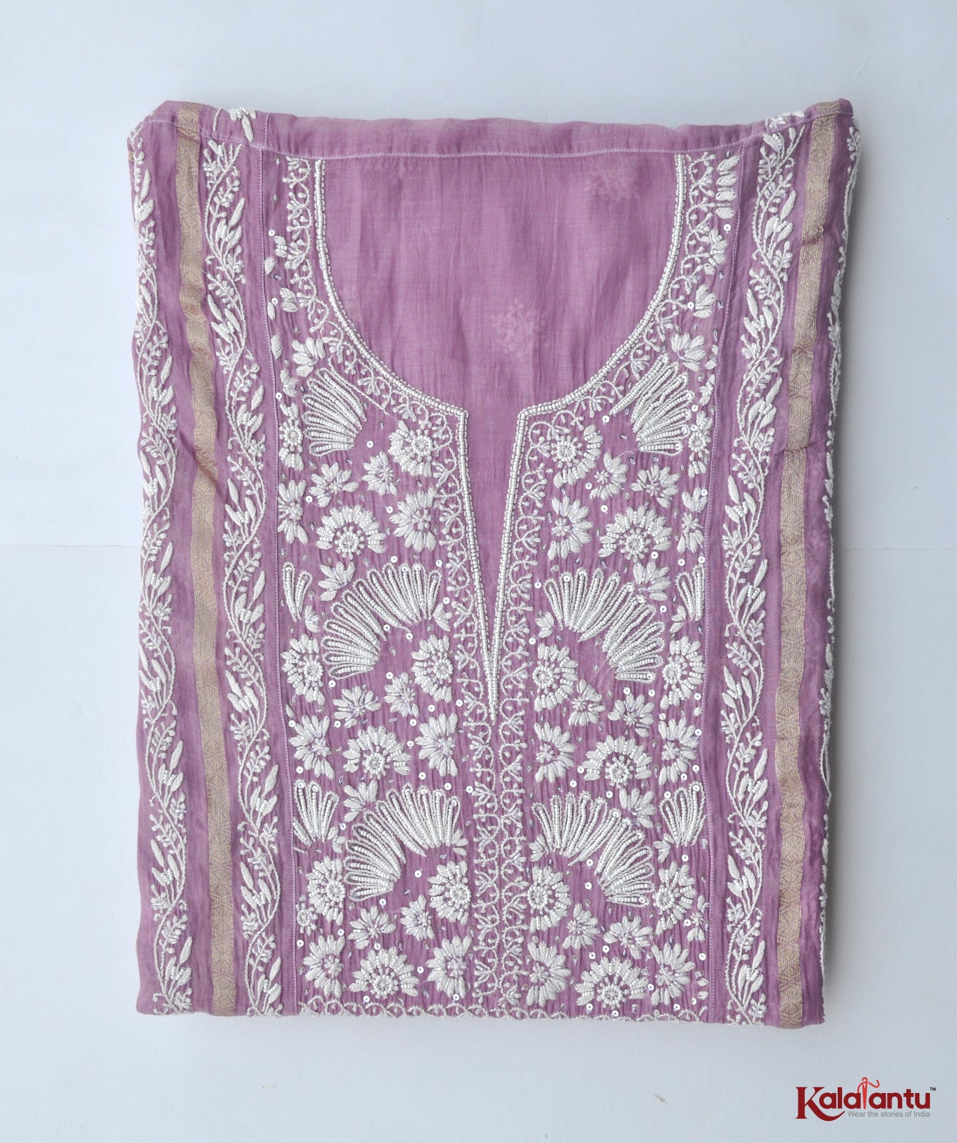Dark Lavender Pure Soft  Chanderi Chikankari Suit