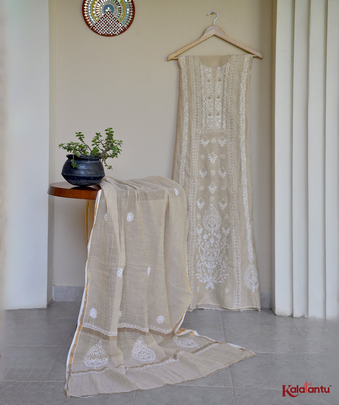 Pure Tissue Chanderi Chikankari Anarkali