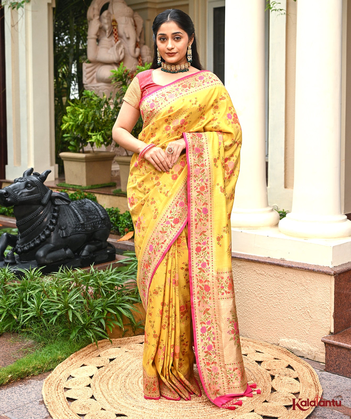 Tussar Georgette Jamdani Banarasi Saree with Zari Floral Border
