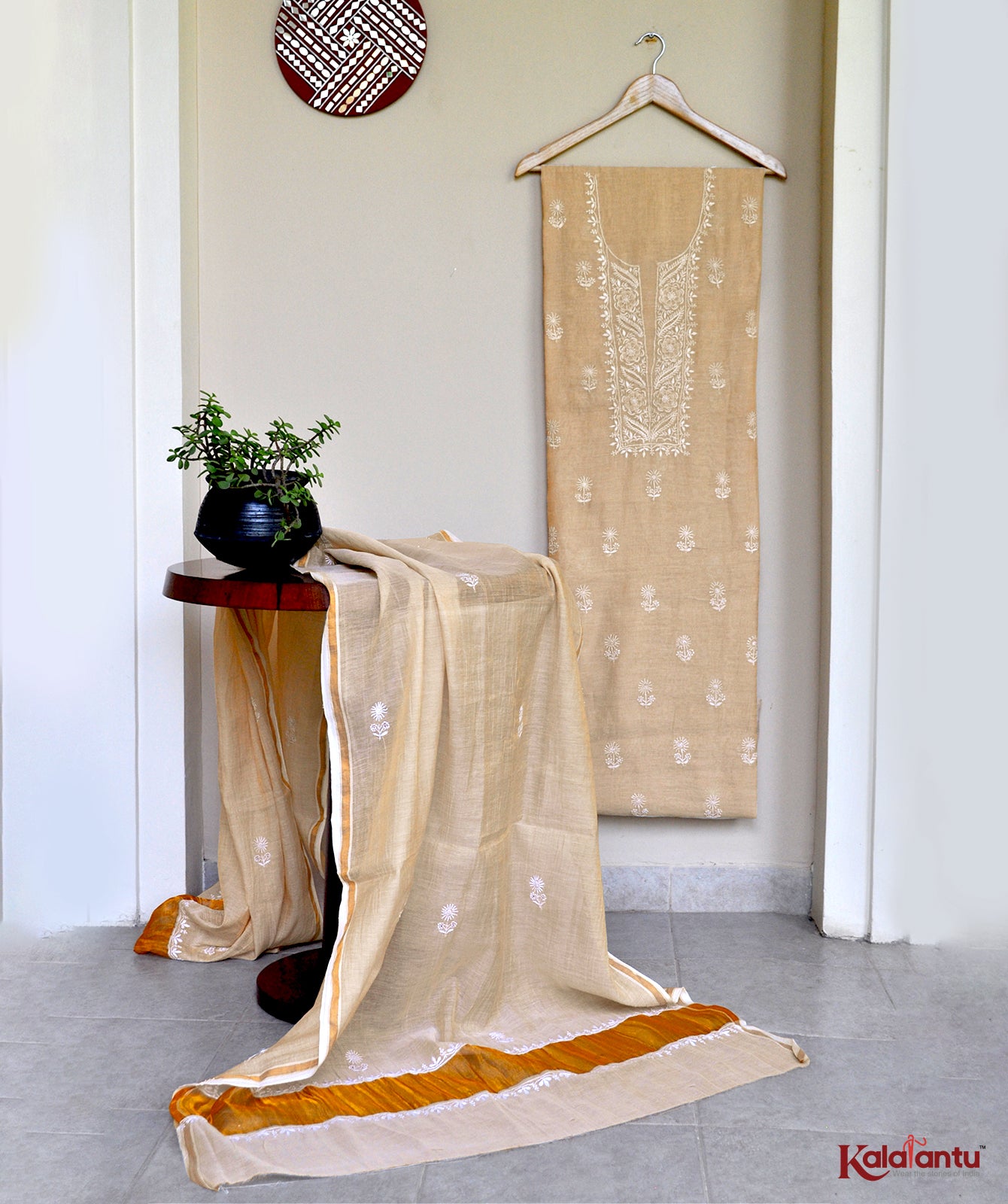 Pure Tissue Chanderi Chikankari Suit